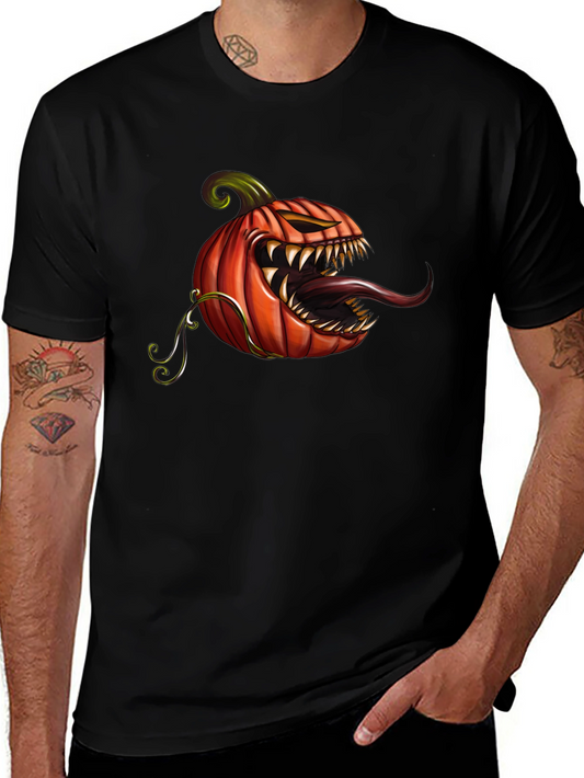 Mens Black T-Shirt with Spooky Pumpkin Design