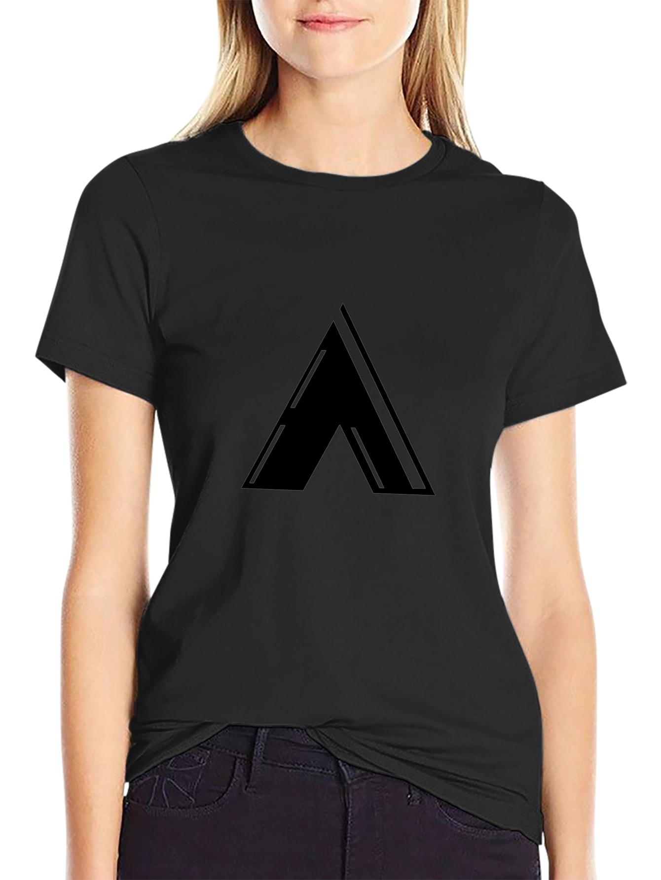 Sleek Black T-Shirt with Minimalist Triangle Design