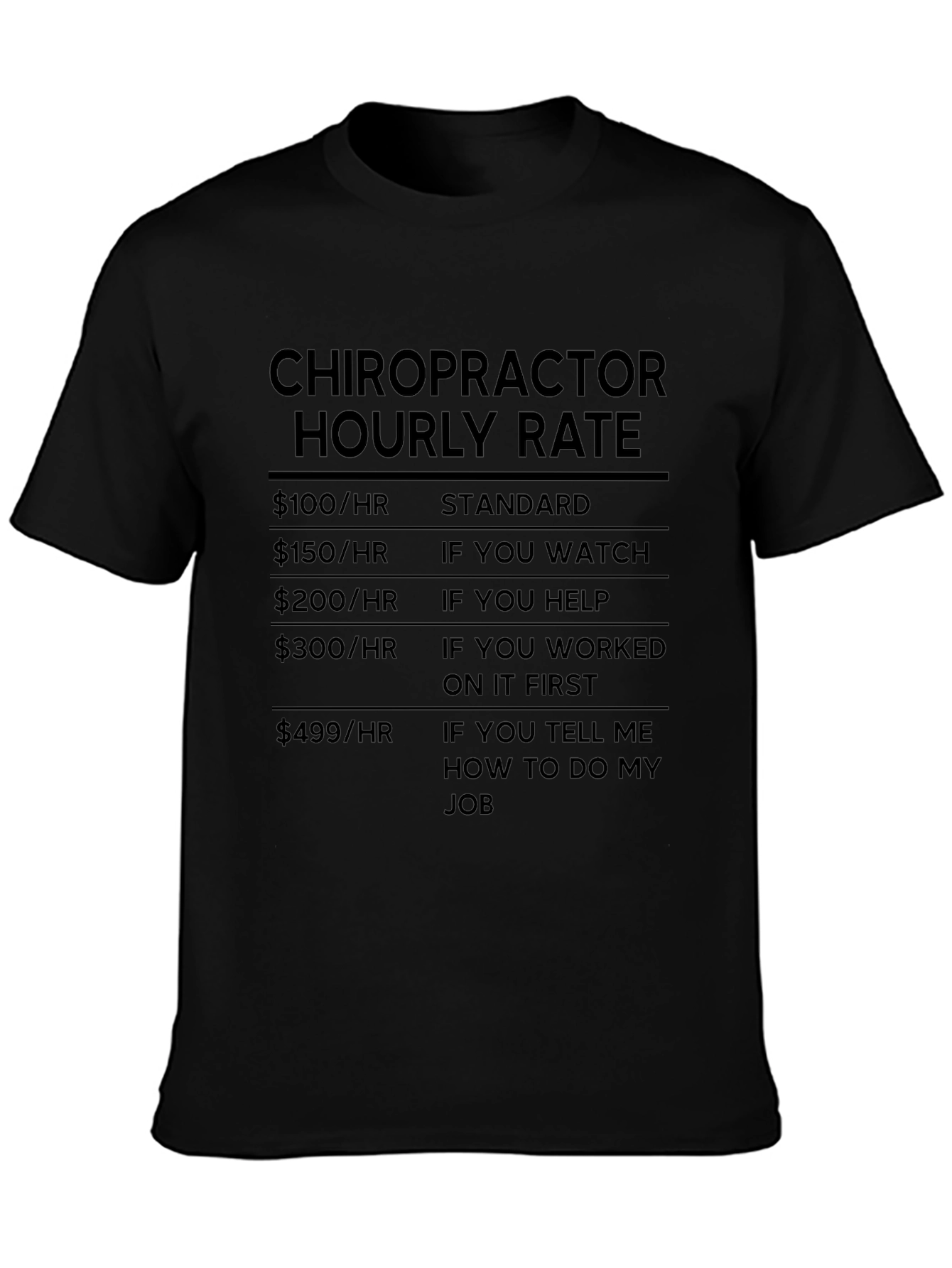 Chiropractor Hourly Rate Humor T-Shirt