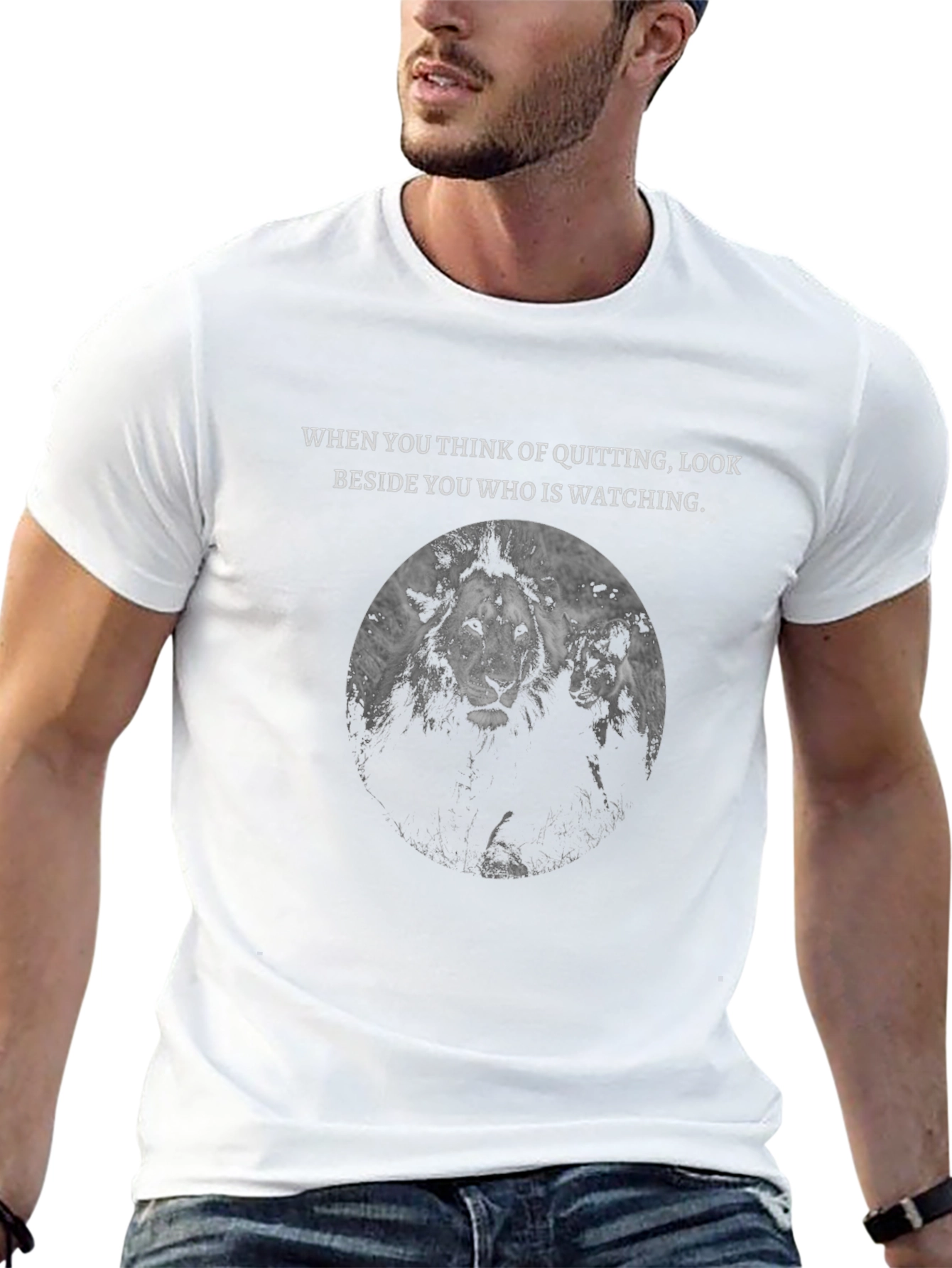 Motivational Lion Graphic Tee - Never Quit T-Shirt