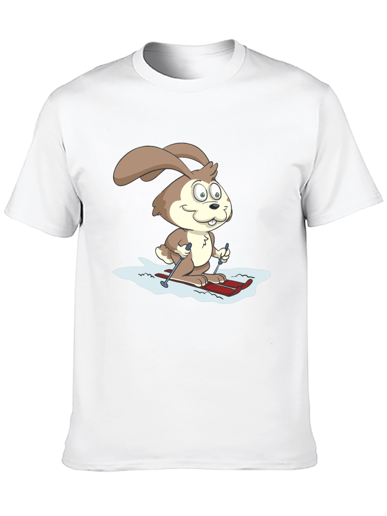 Skiing Bunny Graphic Tee - Black Cotton T-Shirt
