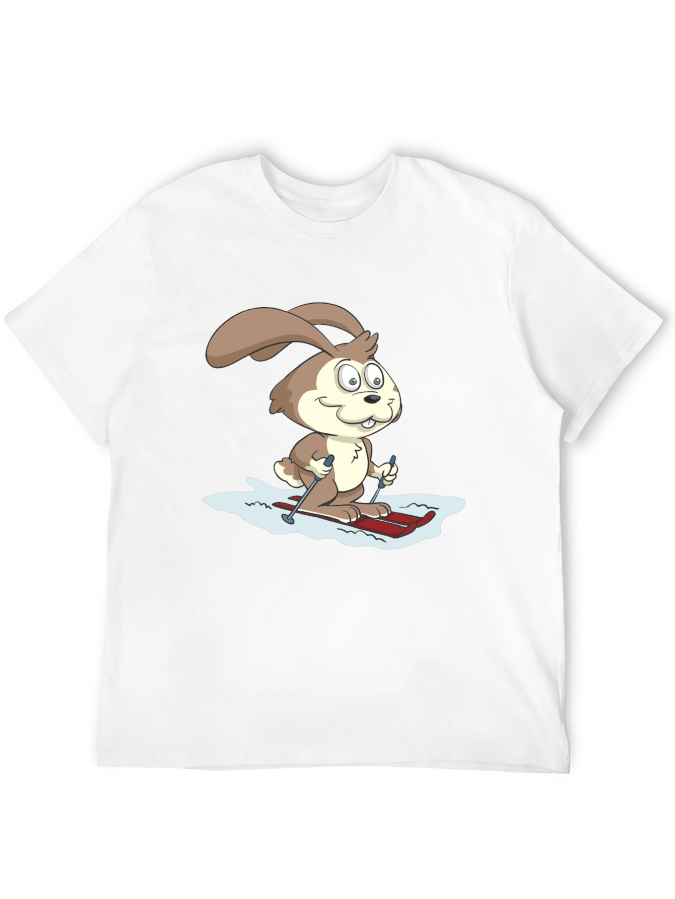 Skiing Bunny Graphic Tee - Black Cotton T-Shirt