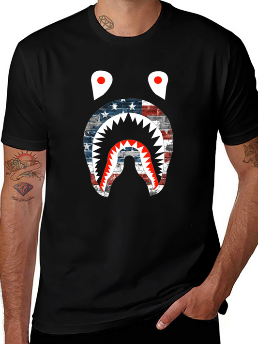 American Flag Shark Graphic T-Shirt