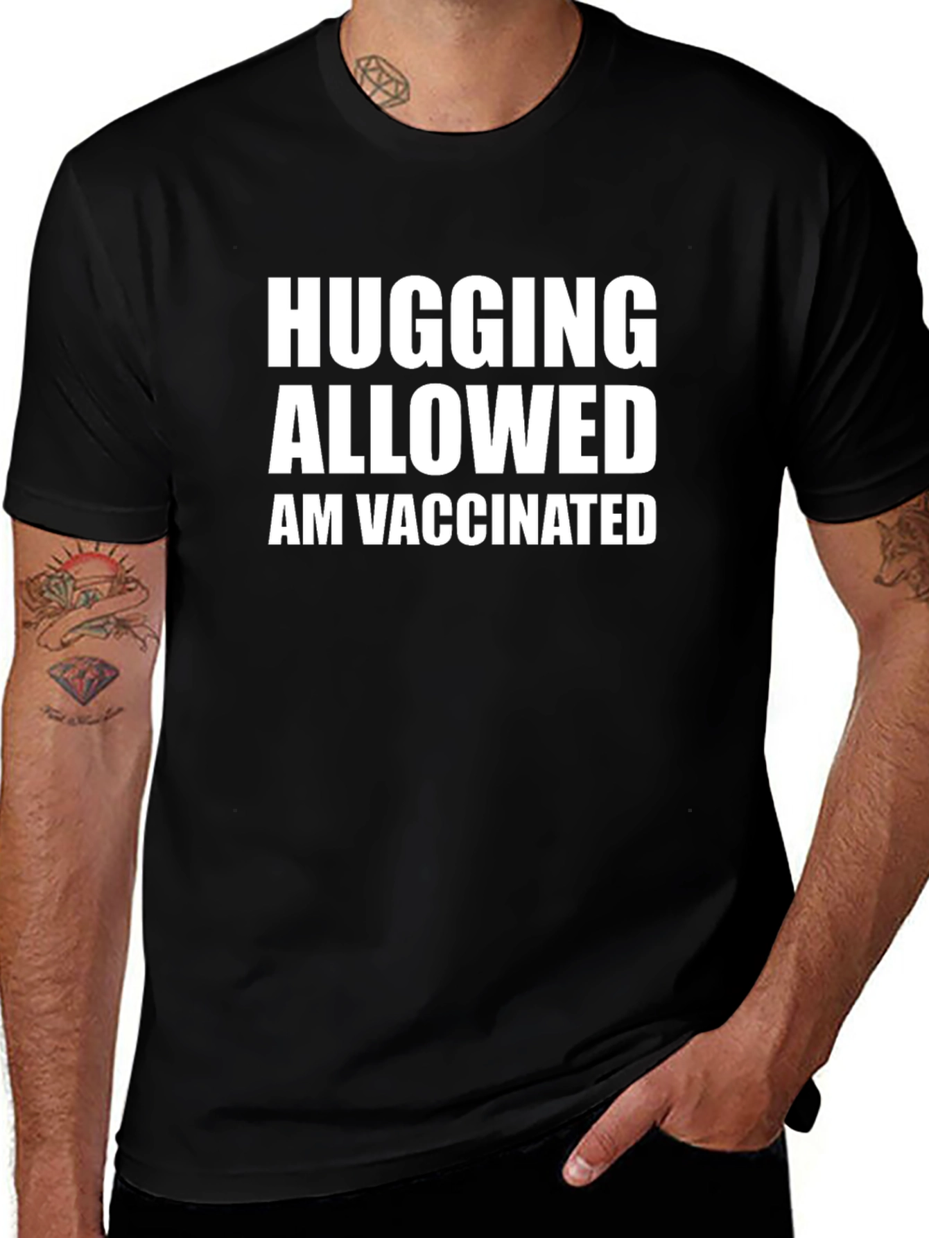 Hugging Allowed I Am Vaccinated Black T-Shirt