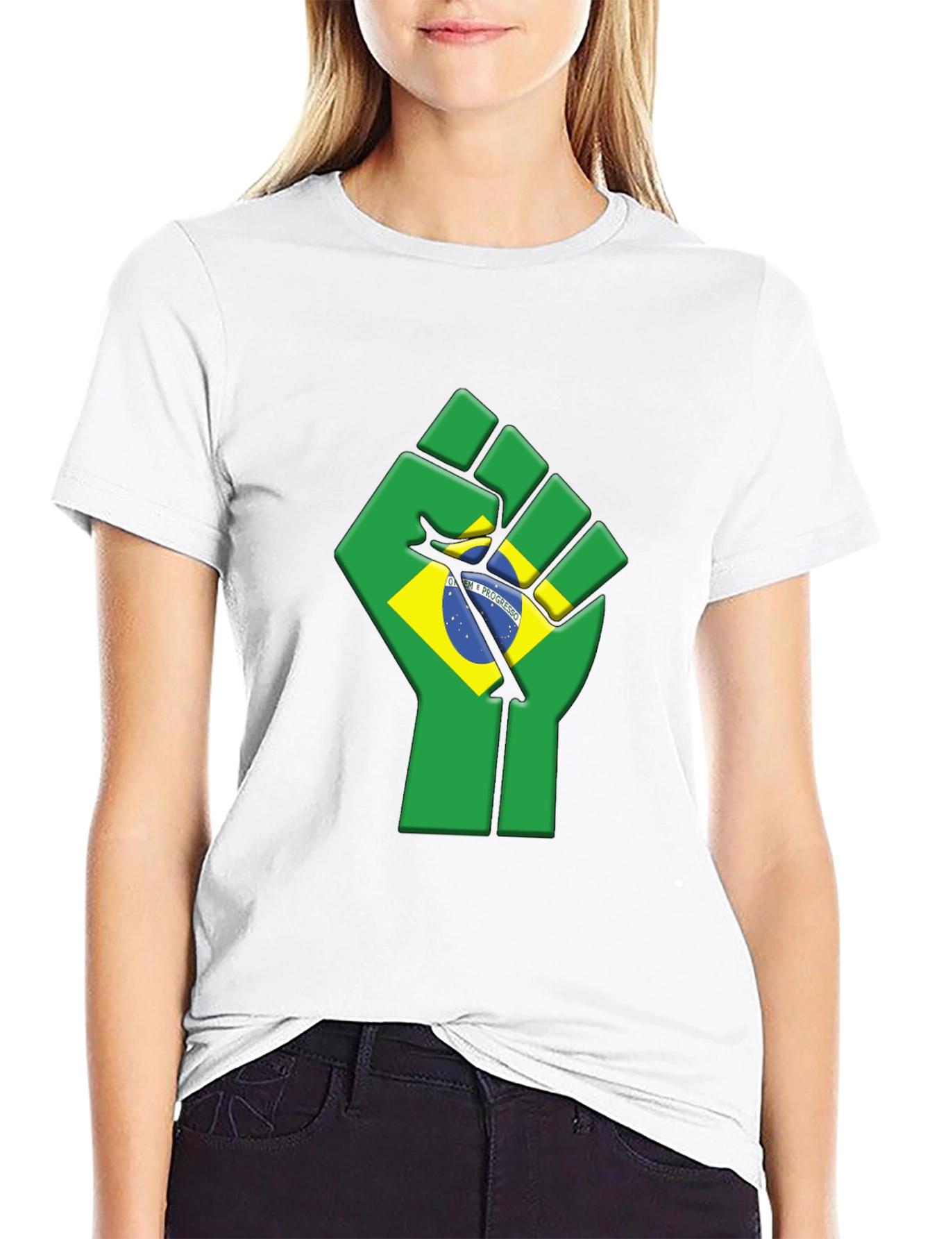 Brazil Flag Fist T-Shirt - Black