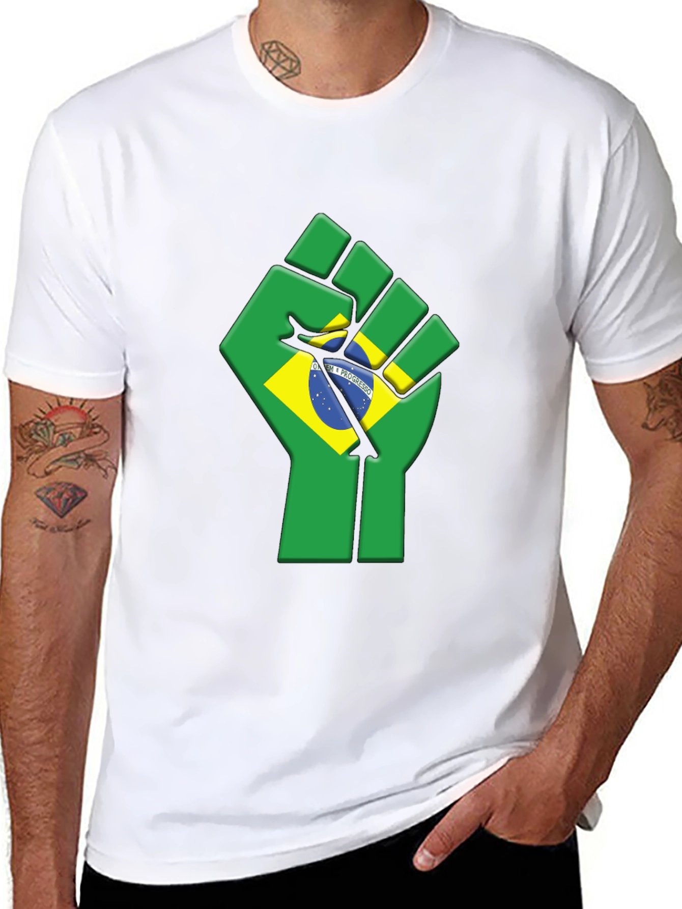 Brazil Flag Fist T-Shirt - Black