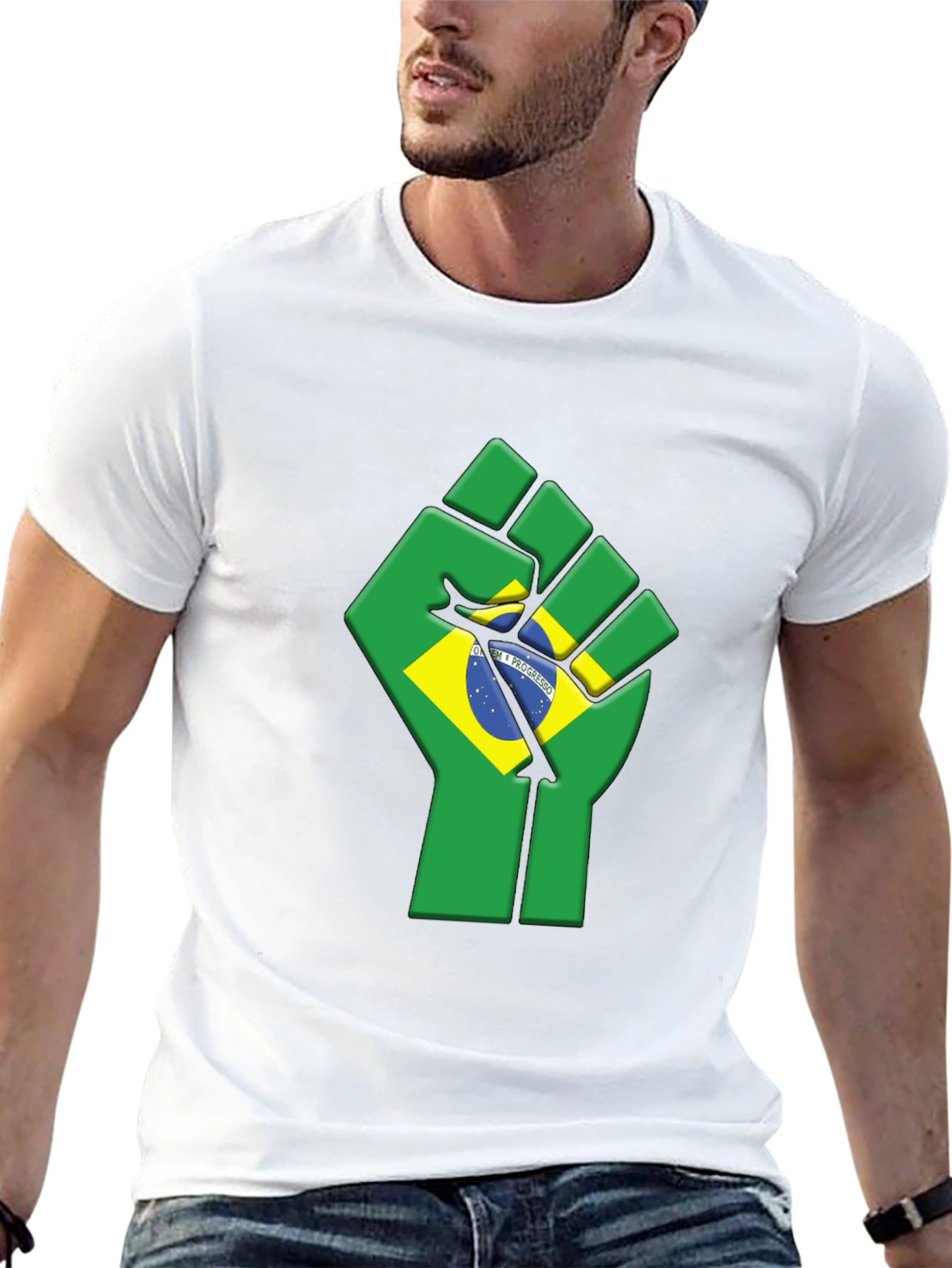 Brazil Flag Fist T-Shirt - Black