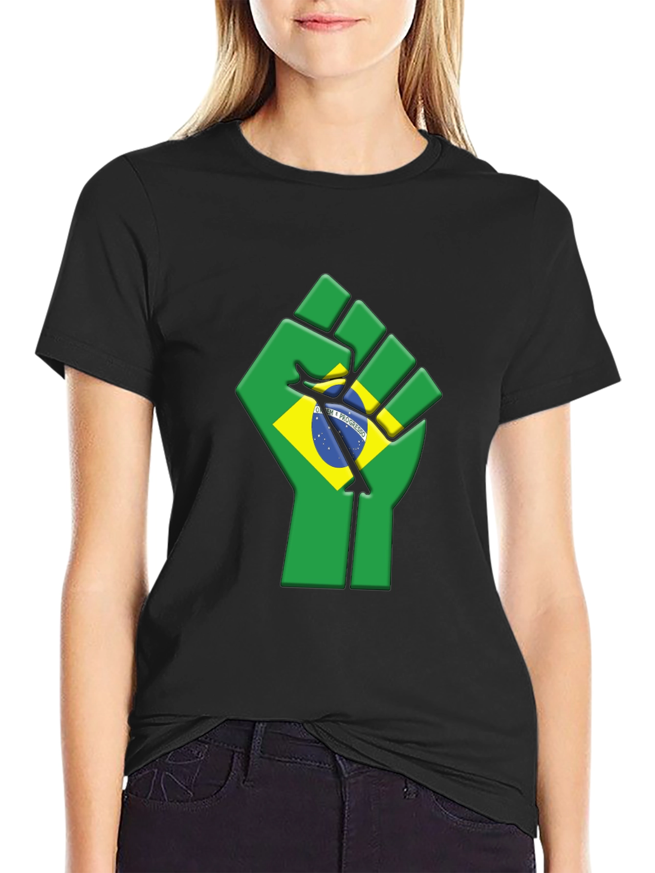 Brazil Flag Fist T-Shirt - Black