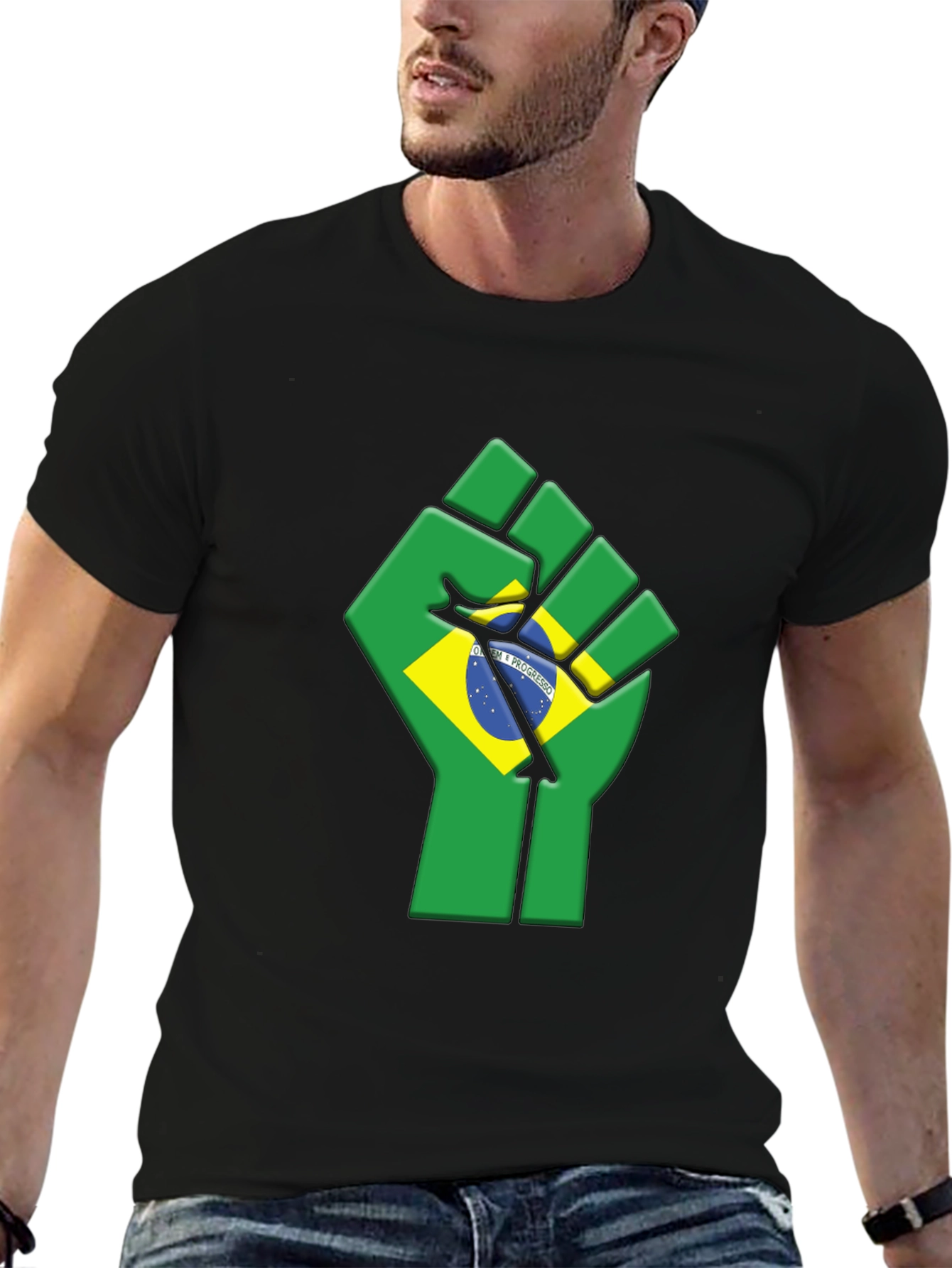 Brazil Flag Fist T-Shirt - Black