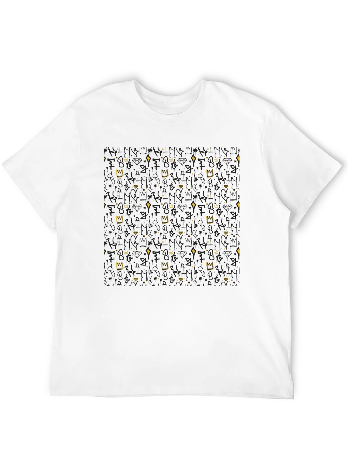 Crown & Diamond Patterned Black T-Shirt