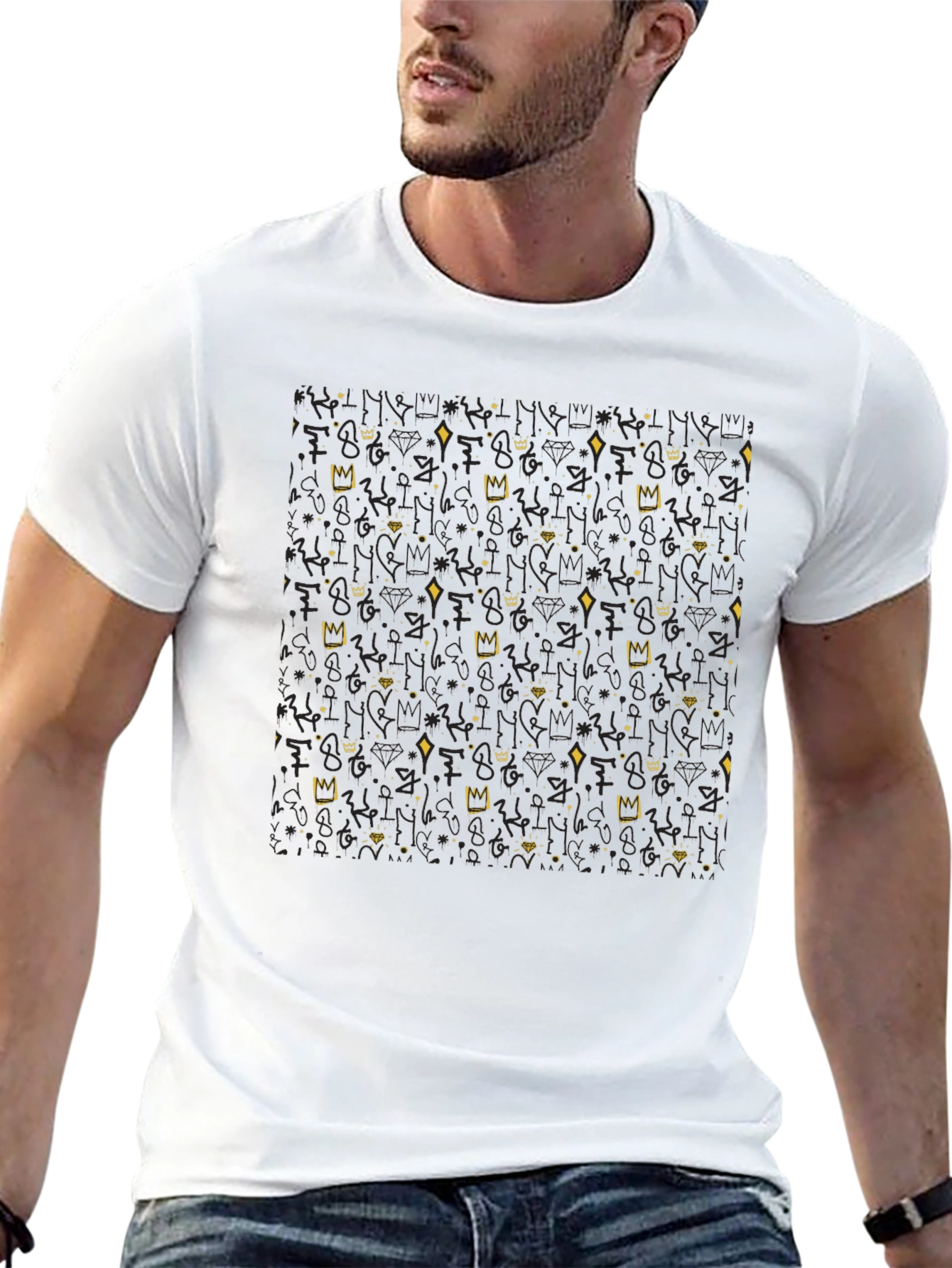 Crown & Diamond Patterned Black T-Shirt