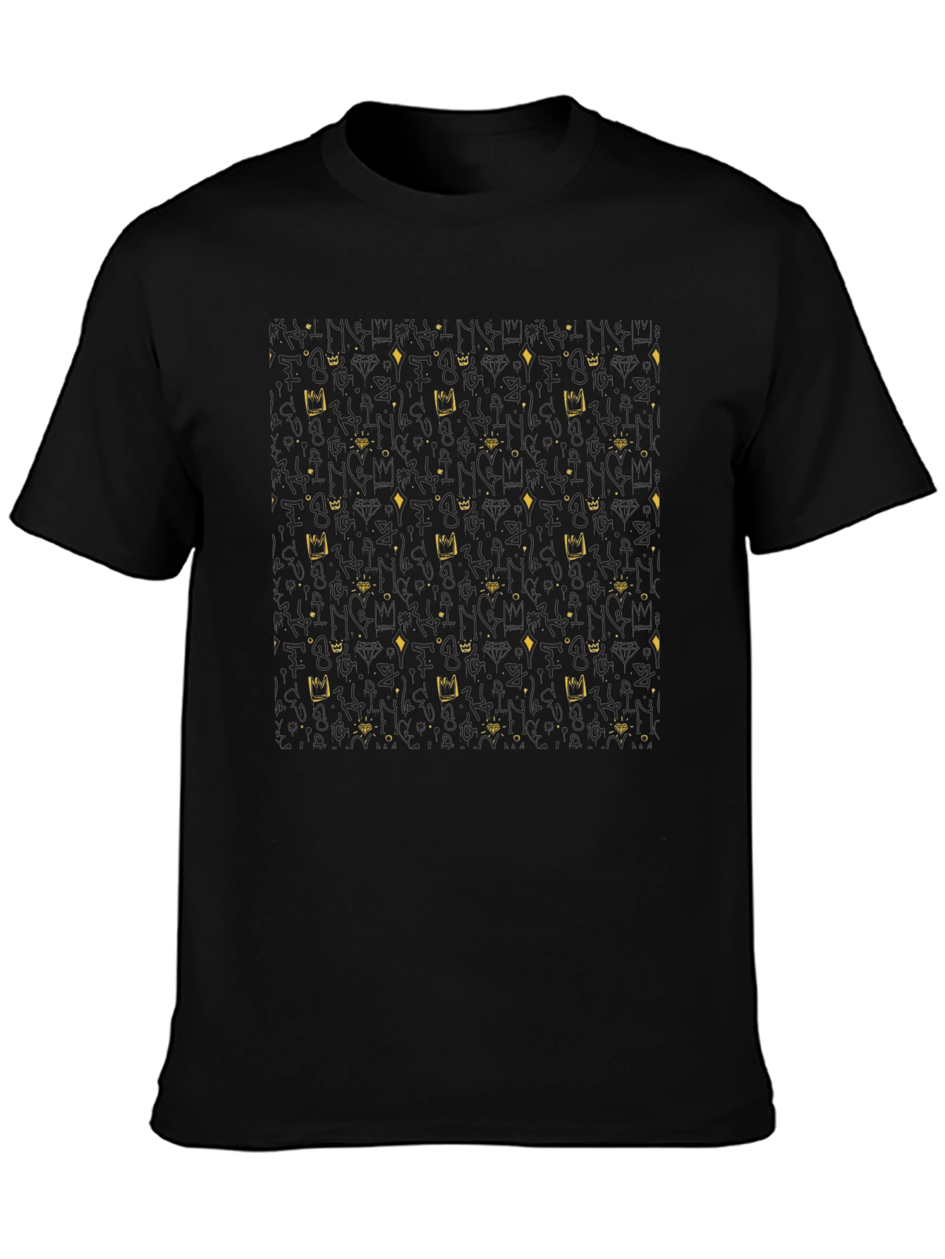 Crown & Diamond Patterned Black T-Shirt