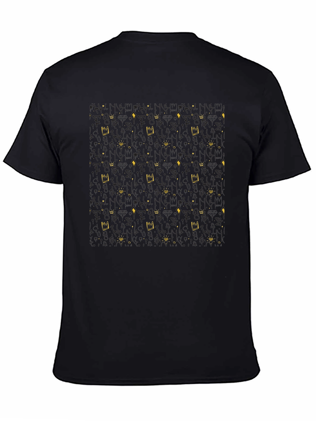 Crown & Diamond Patterned Black T-Shirt