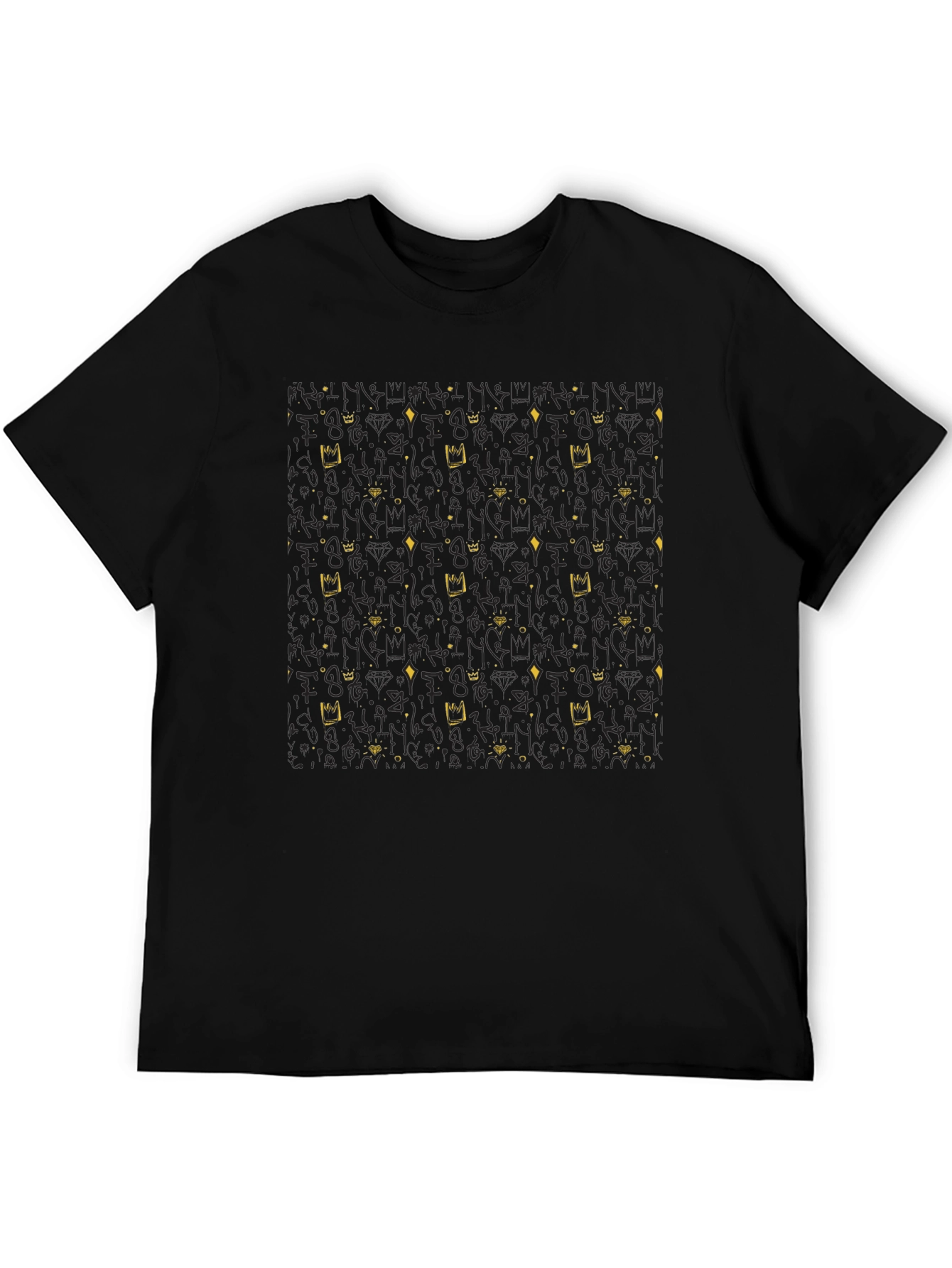 Crown & Diamond Patterned Black T-Shirt