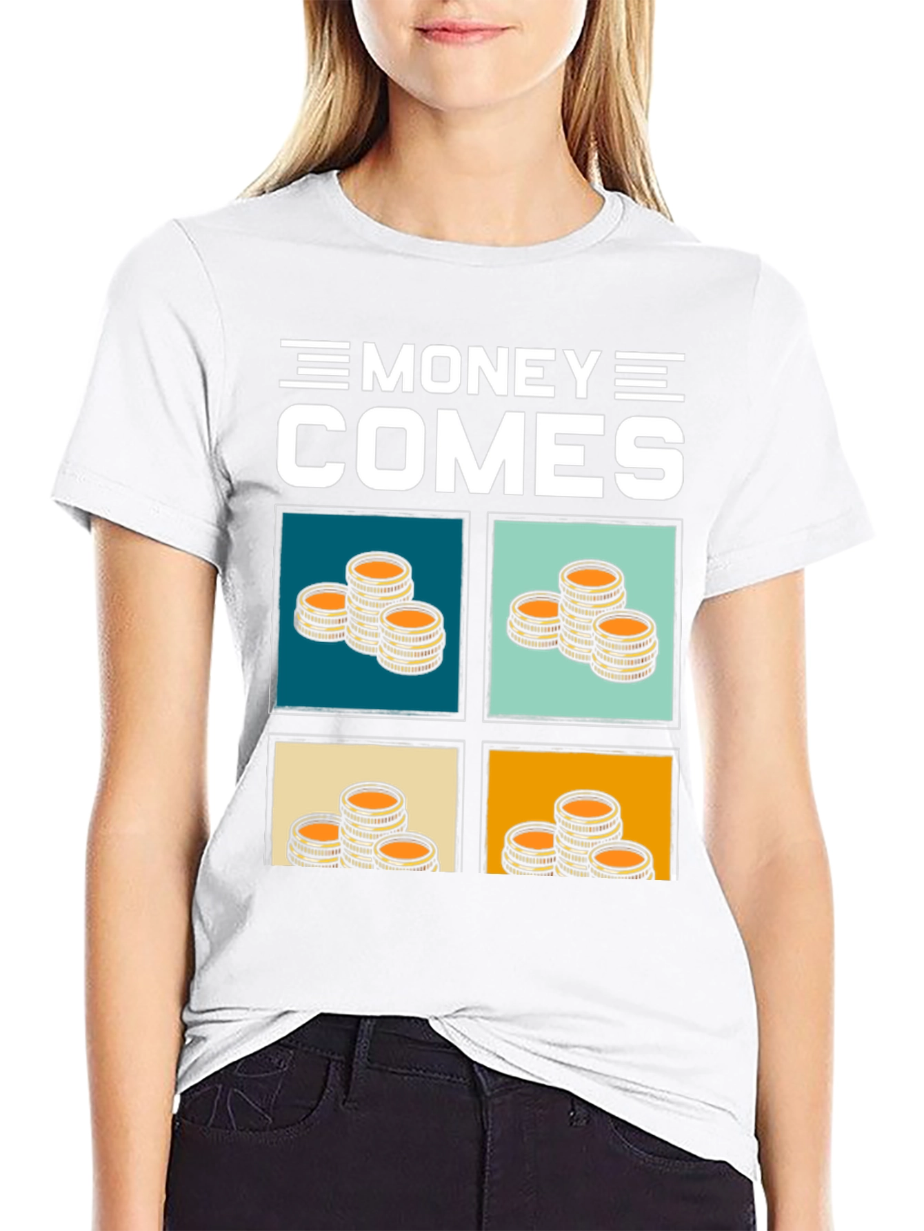 Money Comes T-Shirt - Stacked Coin Graphic Tee