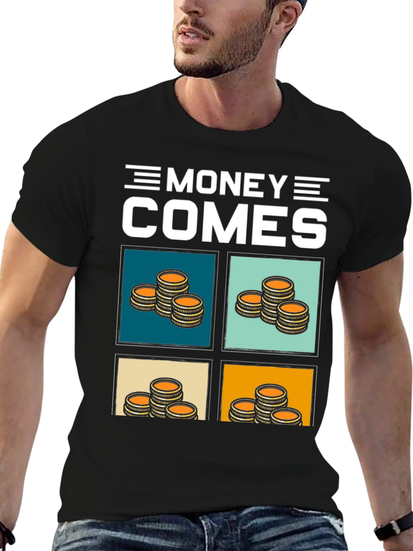 Money Comes T-Shirt - Stacked Coin Graphic Tee