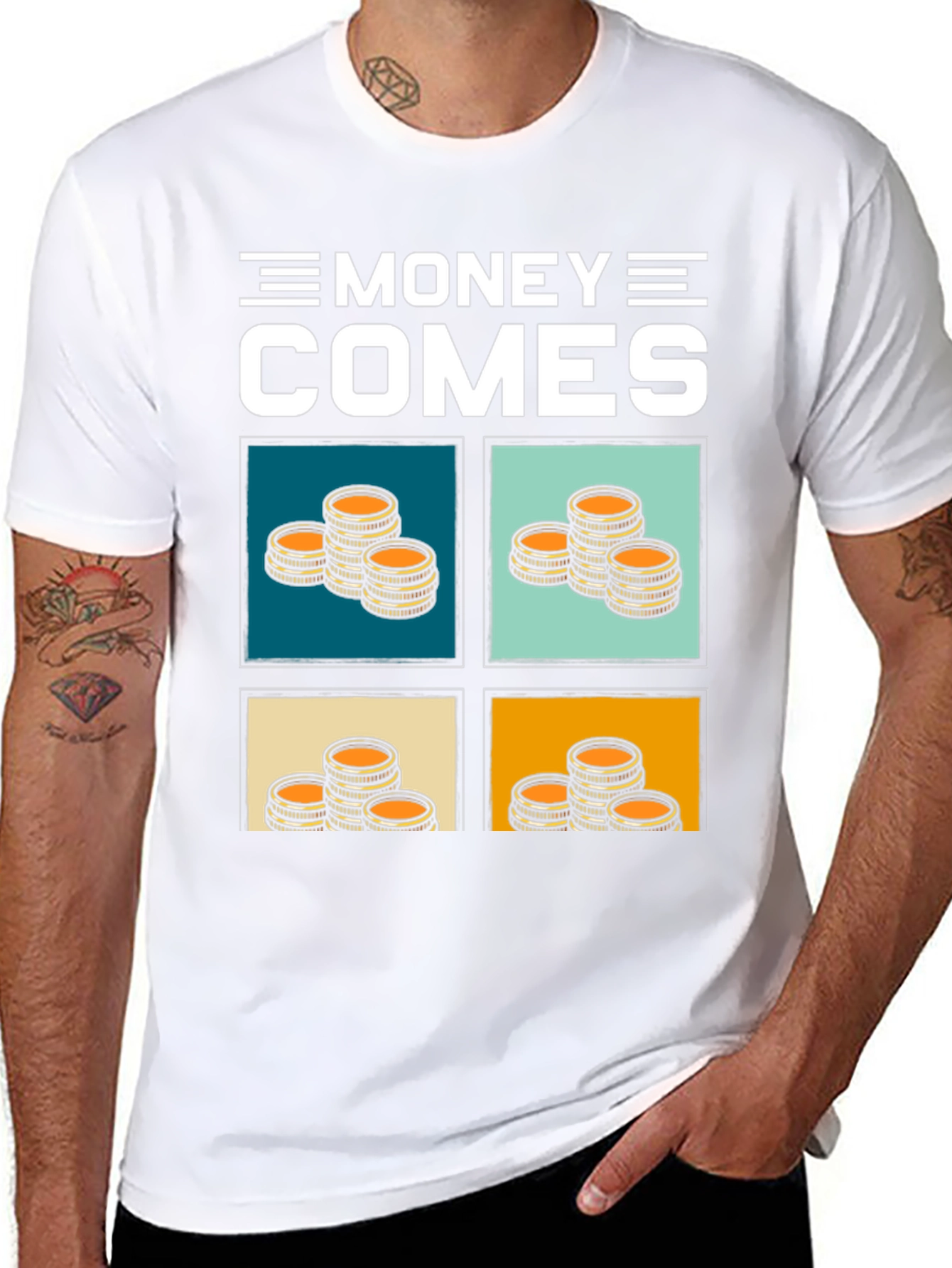 Money Comes T-Shirt - Stacked Coin Graphic Tee