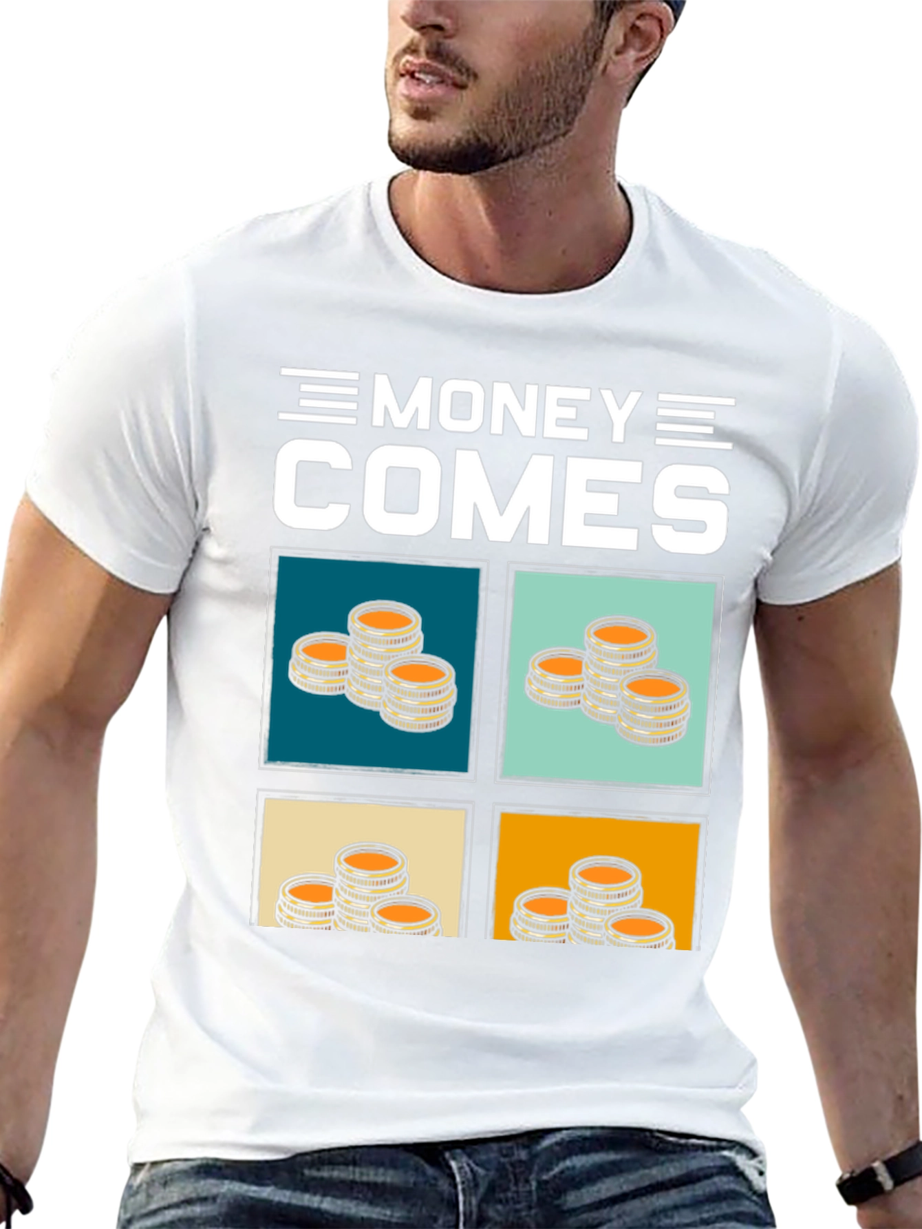 Money Comes T-Shirt - Stacked Coin Graphic Tee