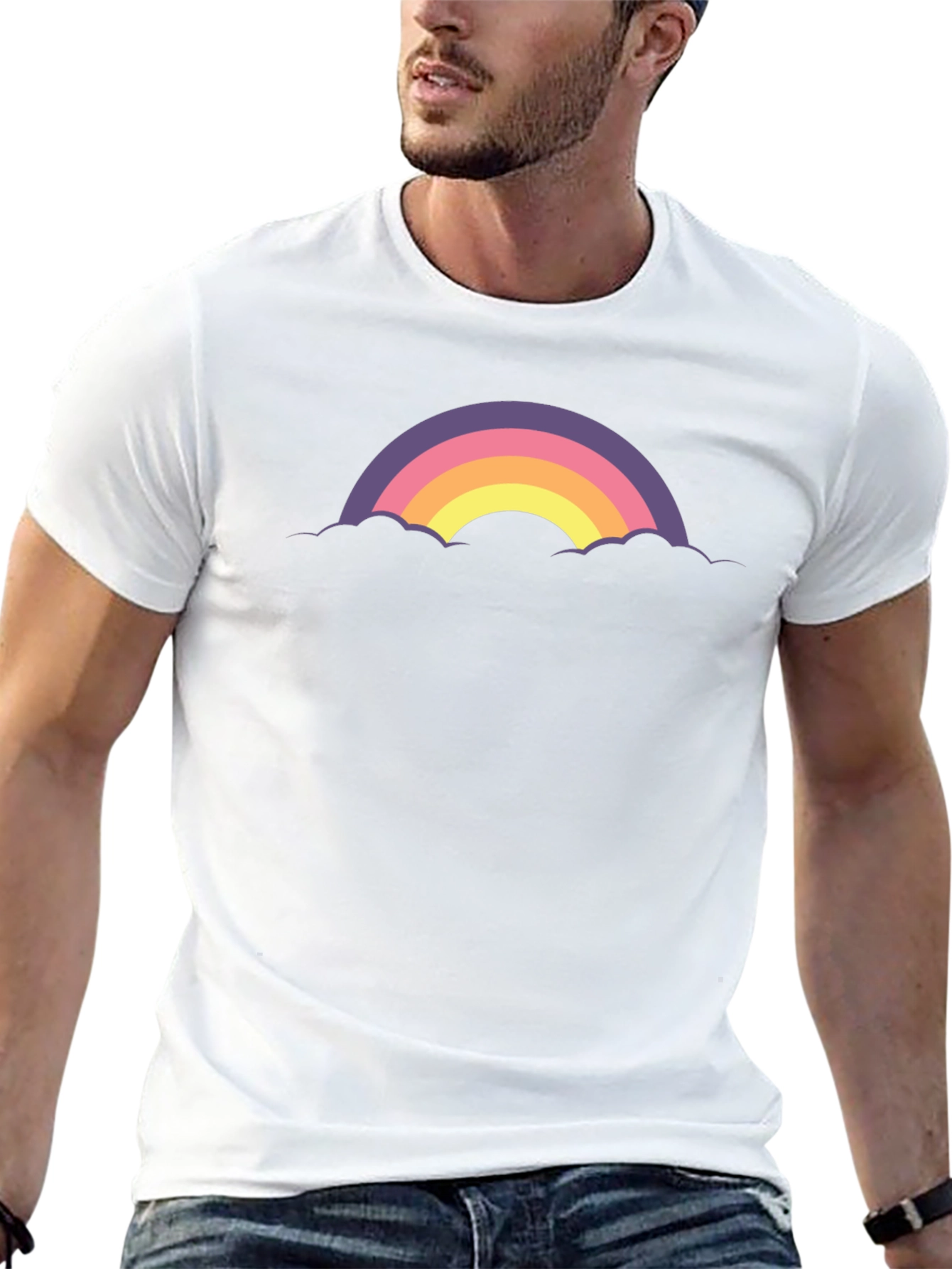 Retro Rainbow Cloud Graphic Tee - Black