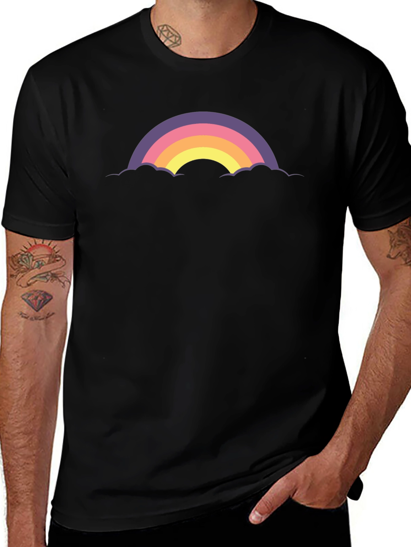 Retro Rainbow Cloud Graphic Tee - Black