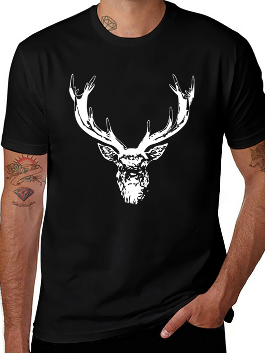 Deer Head Graphic Tee - Black Cotton Blend