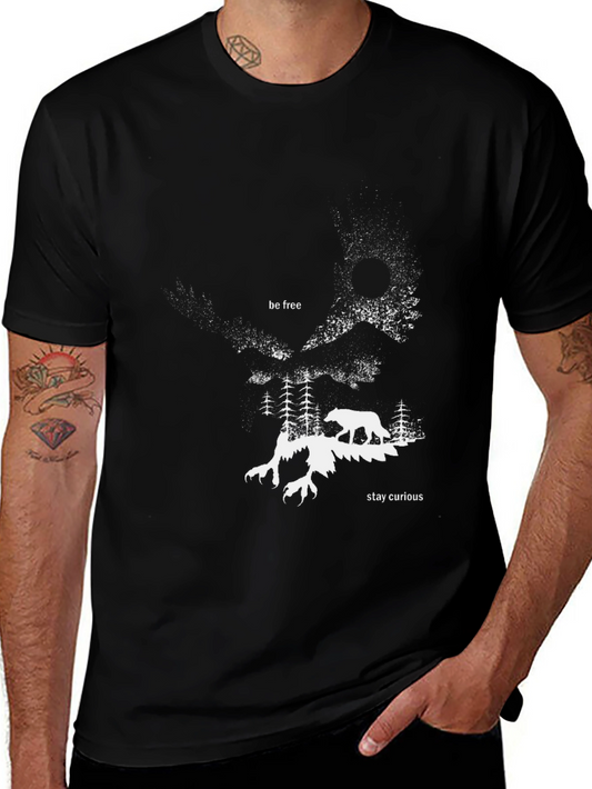Abstract Forest Wolf Graphic Tee - Black