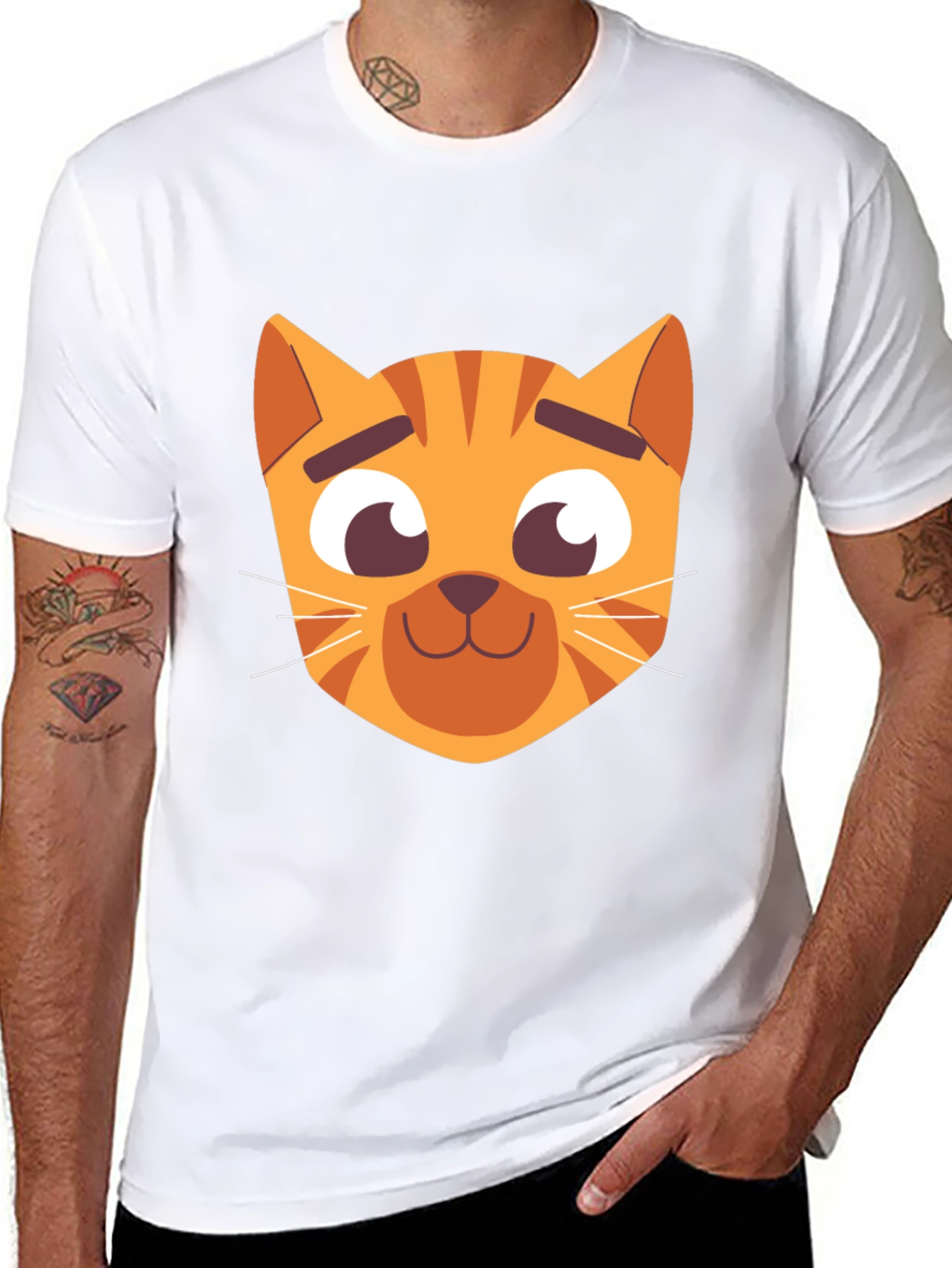 Cartoon Cat Graphic Black T-Shirt