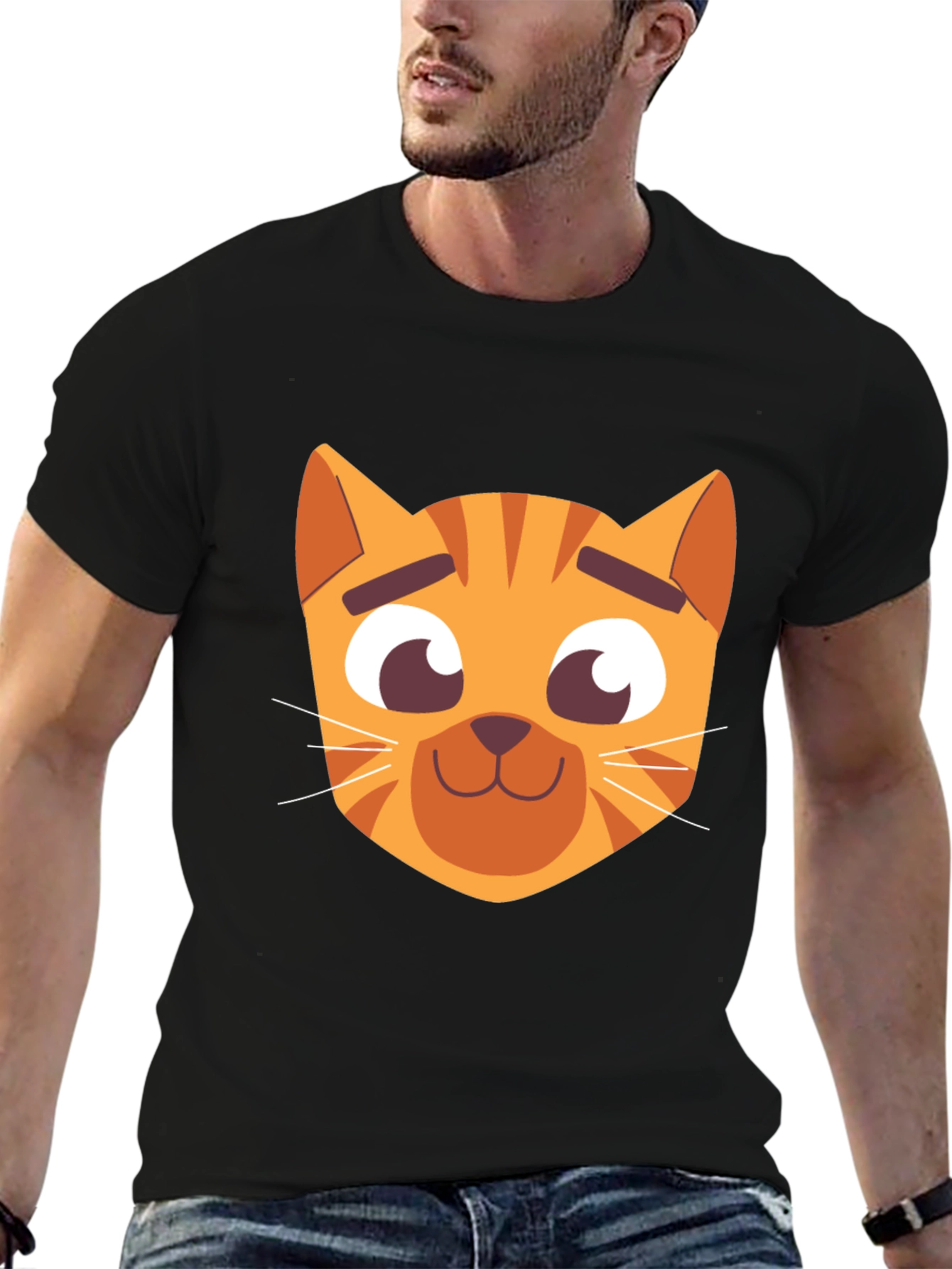 Cartoon Cat Graphic Black T-Shirt