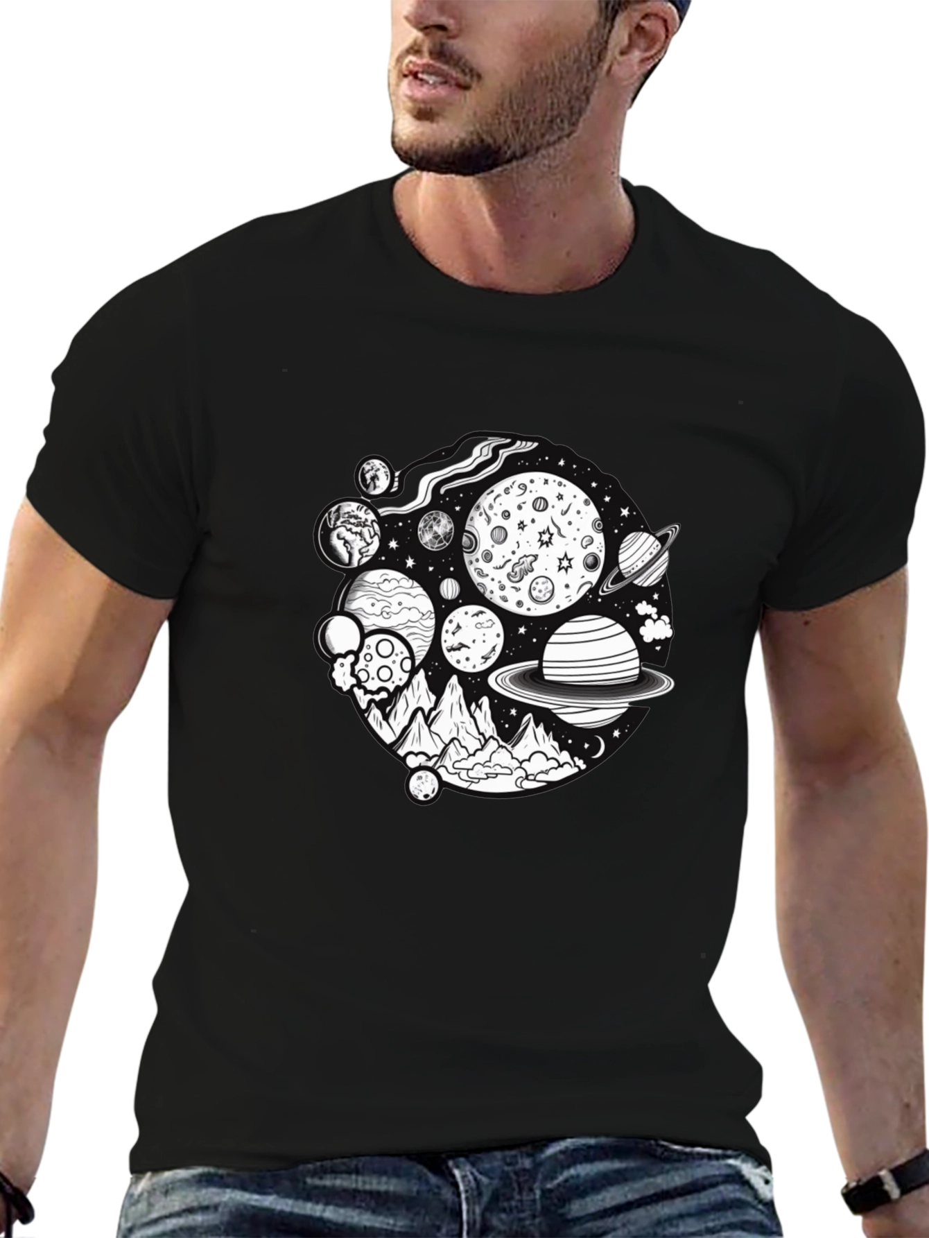 Cosmic Mountain Graphic Tee - Black Cotton Blend