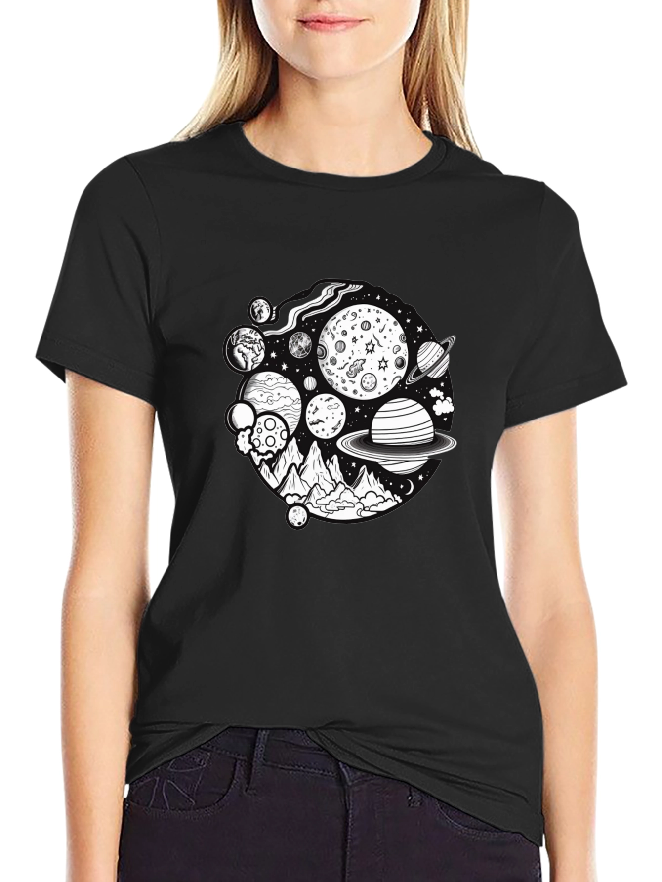 Cosmic Mountain Graphic Tee - Black Cotton Blend