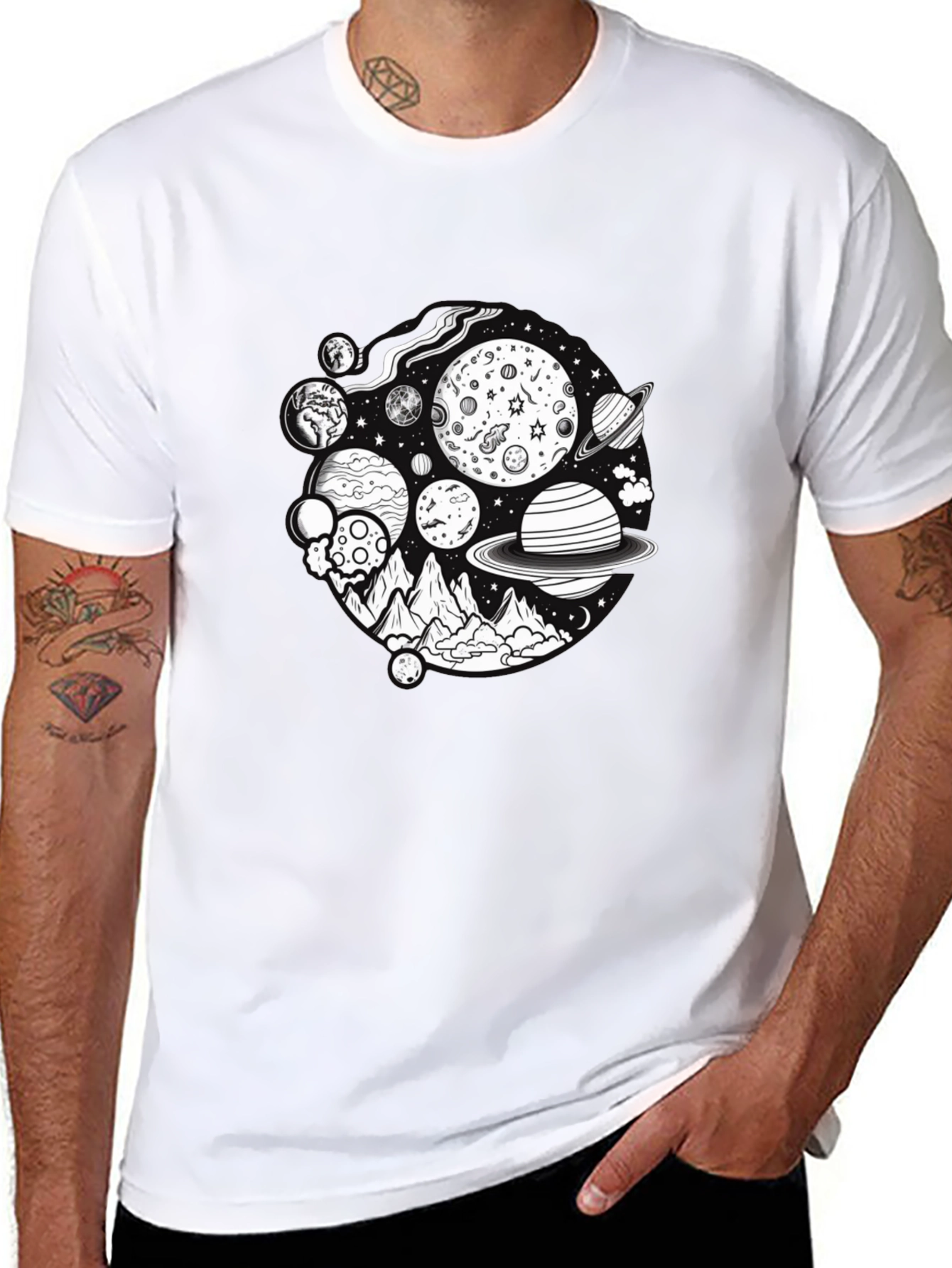 Cosmic Mountain Graphic Tee - Black Cotton Blend