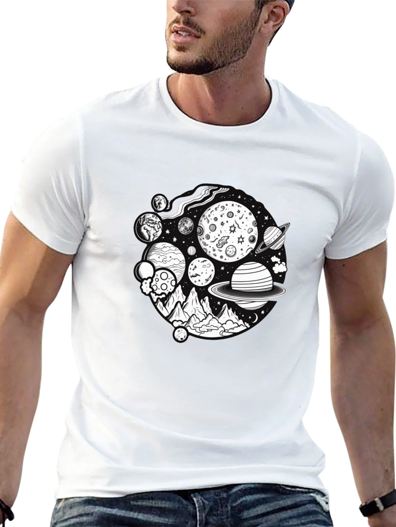 Cosmic Mountain Graphic Tee - Black Cotton Blend