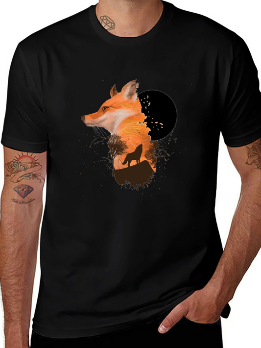 Fox & Wolf Graphic Black T-Shirt - Unique Design