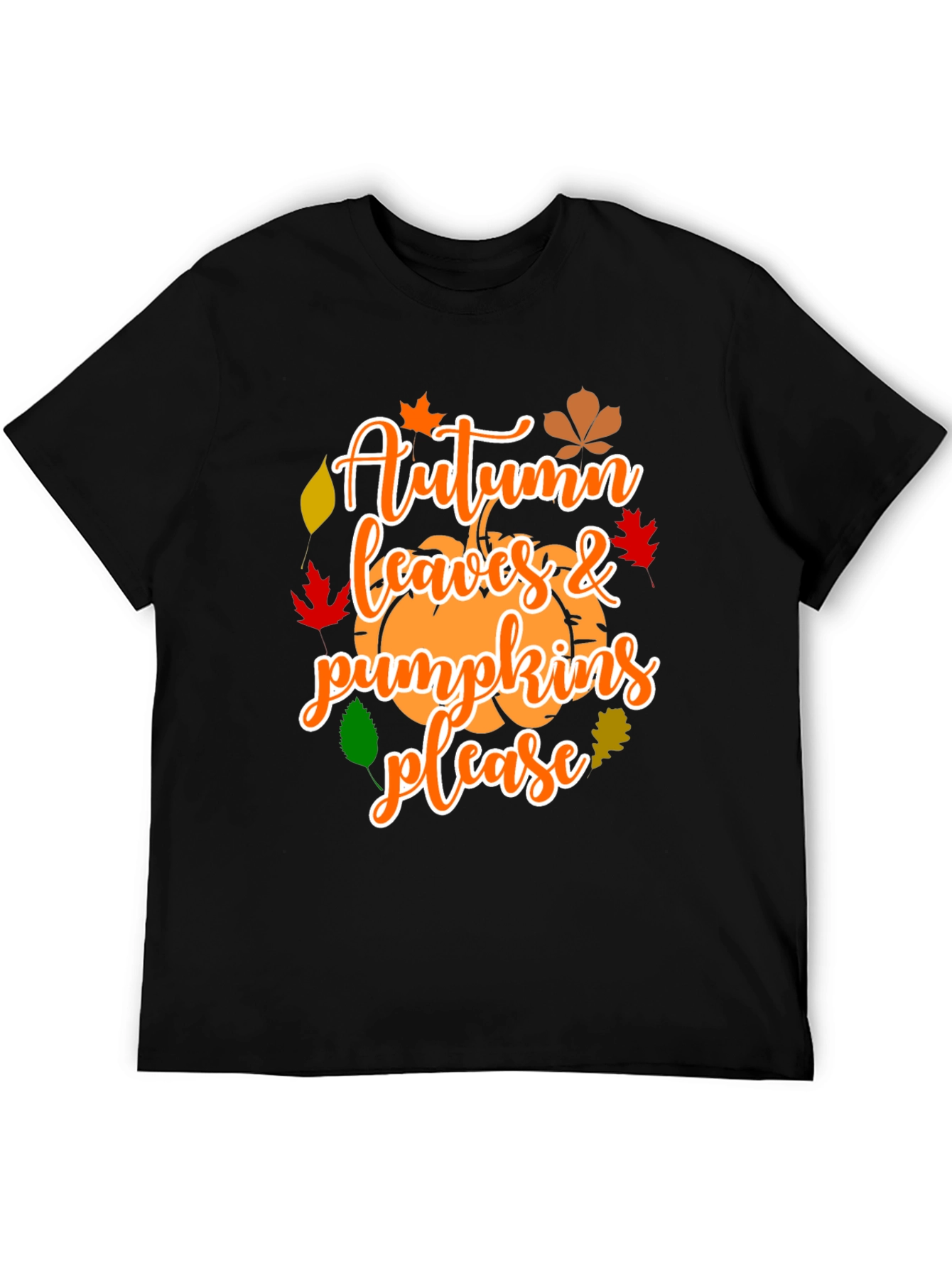 Autumn Leaves & Pumpkins Please Graphic T-Shirt