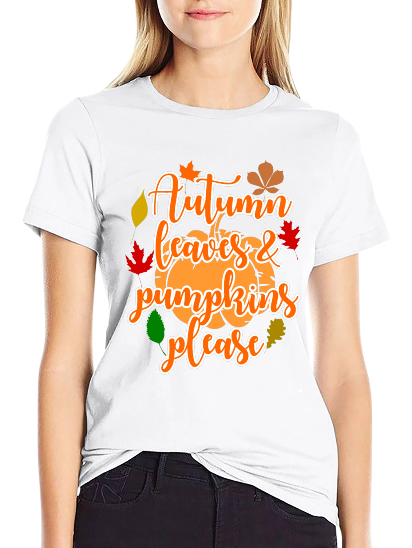 Autumn Leaves & Pumpkins Please Graphic T-Shirt