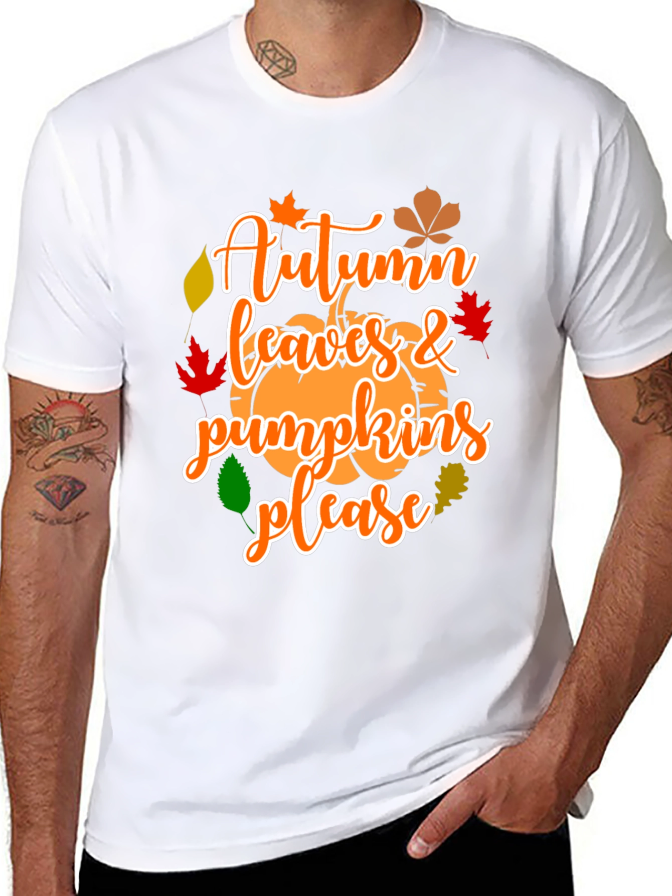 Autumn Leaves & Pumpkins Please Graphic T-Shirt