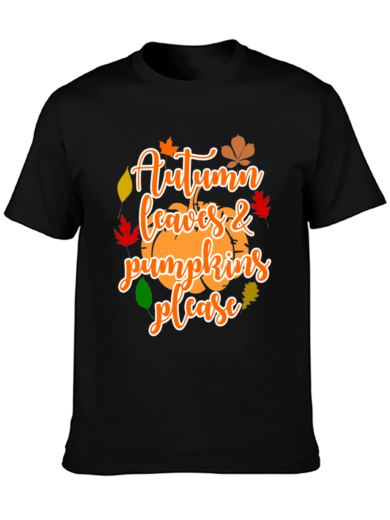 Autumn Leaves & Pumpkins Please Graphic T-Shirt