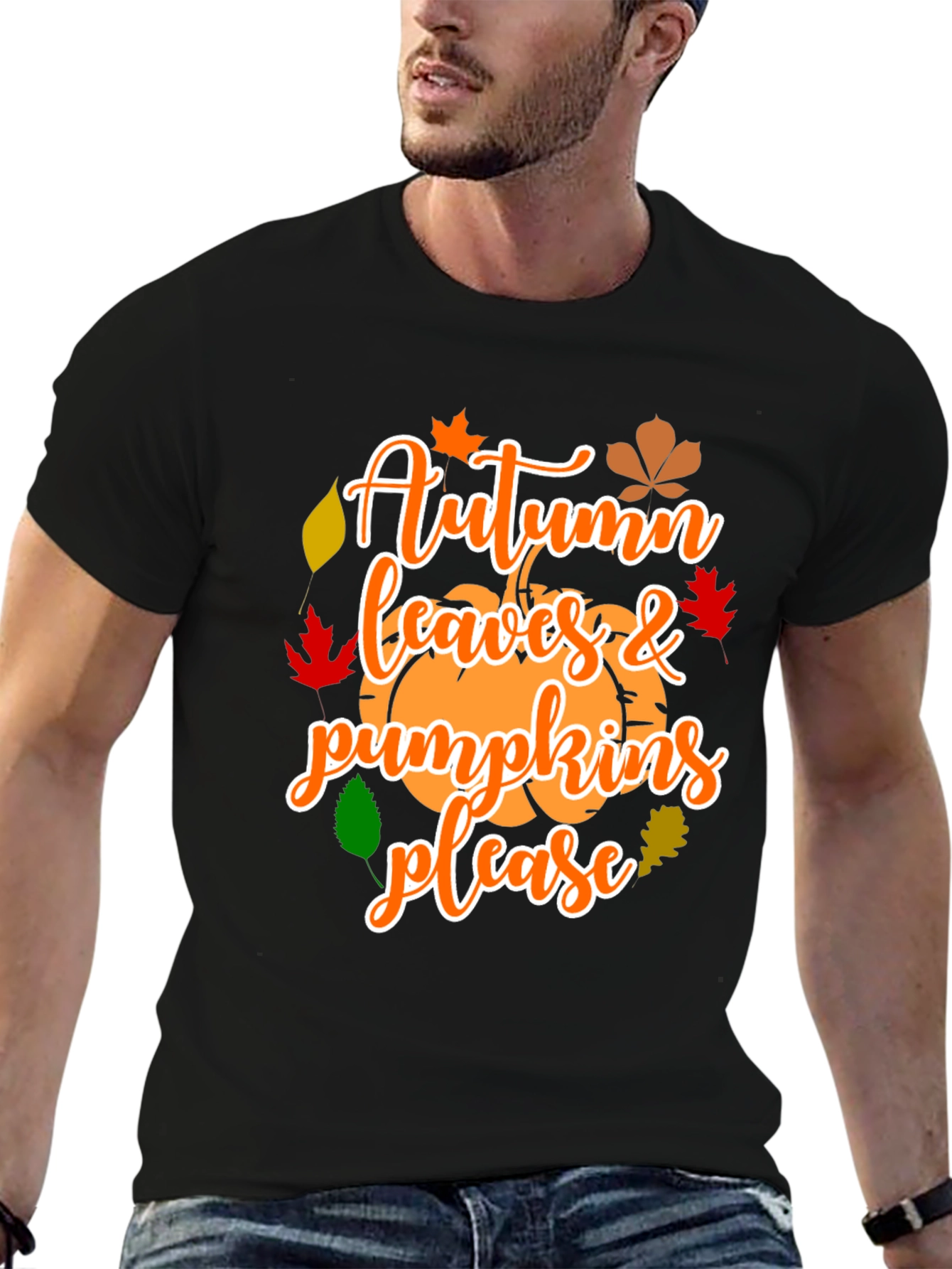 Autumn Leaves & Pumpkins Please Graphic T-Shirt