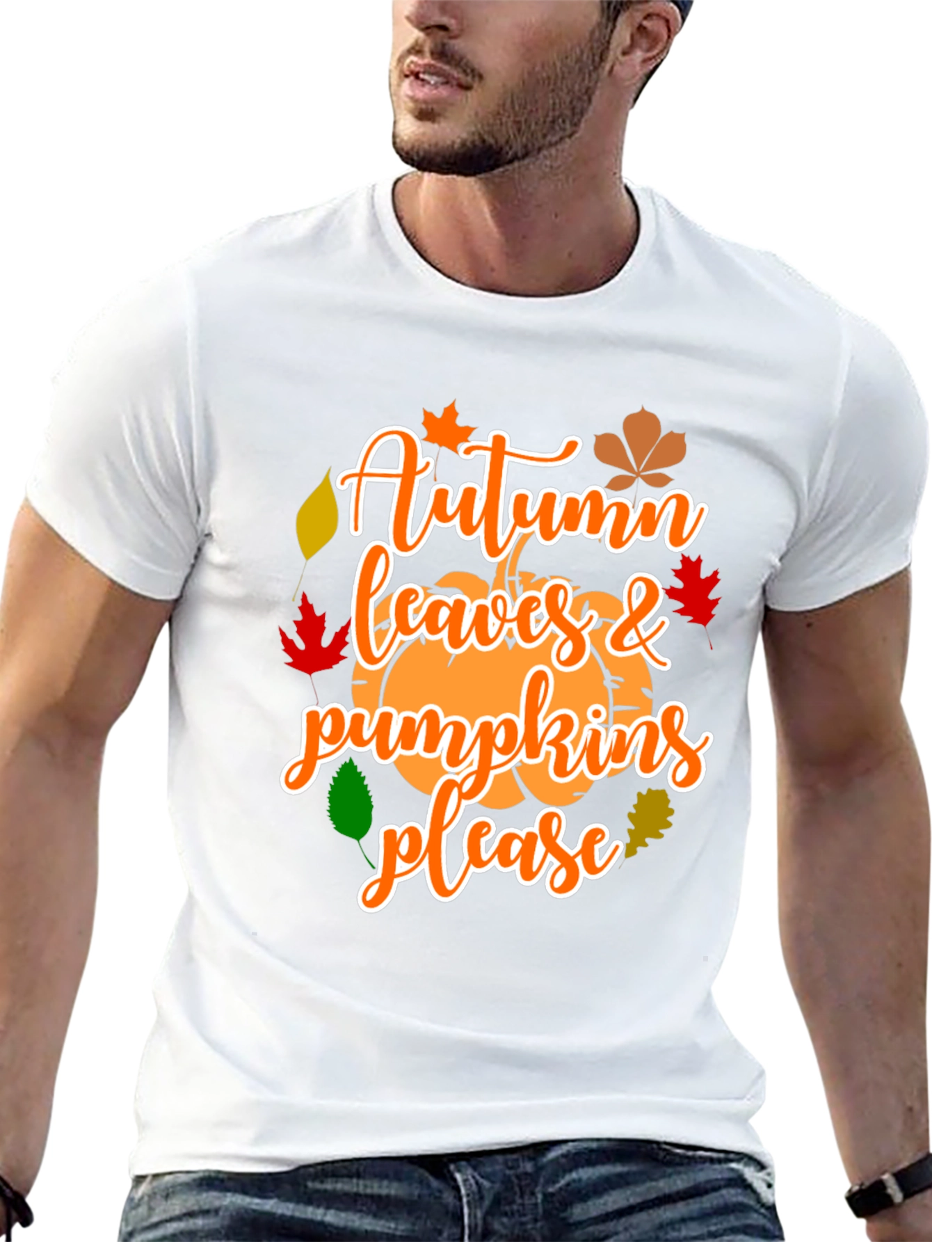 Autumn Leaves & Pumpkins Please Graphic T-Shirt