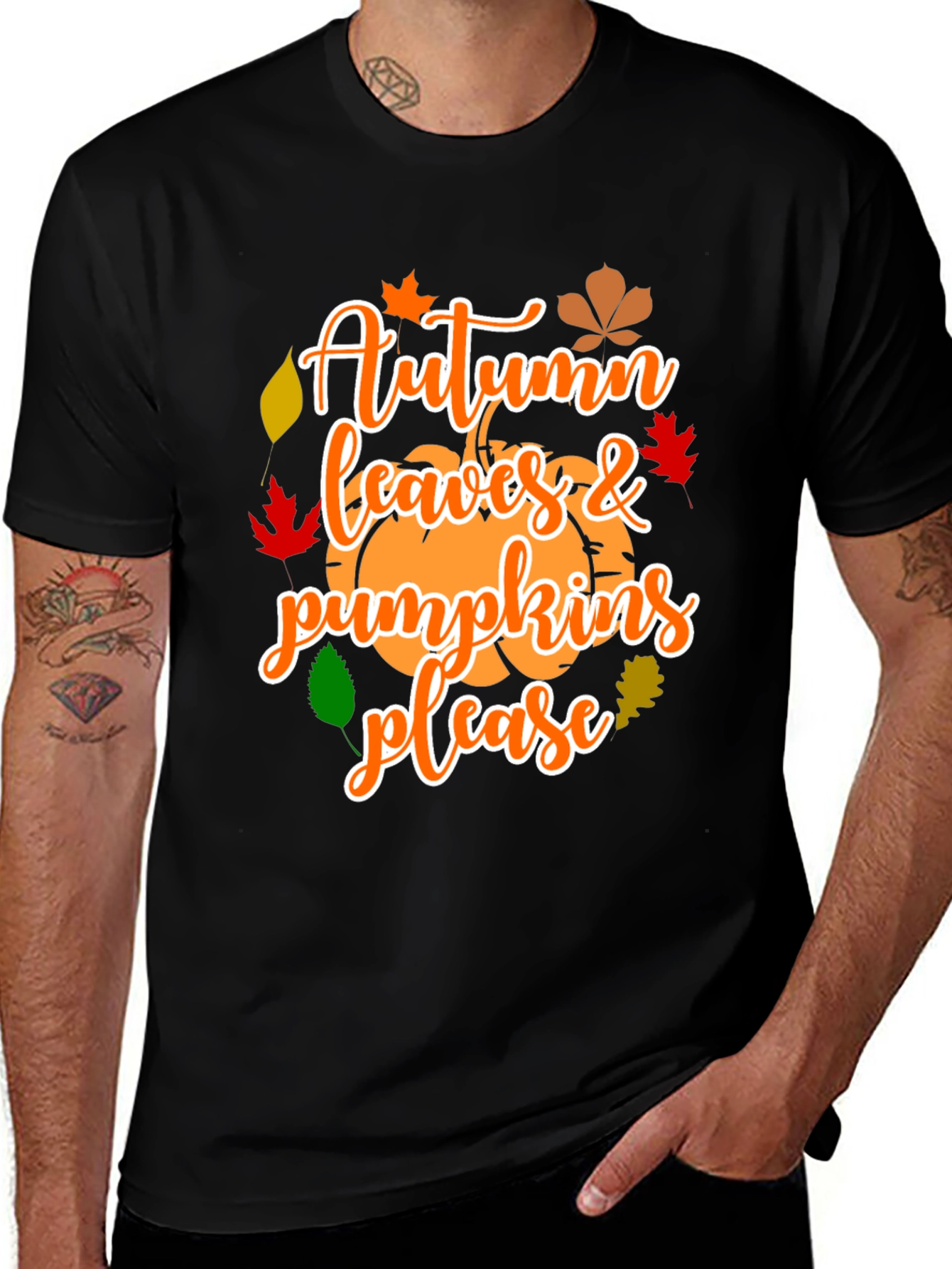 Autumn Leaves & Pumpkins Please Graphic T-Shirt