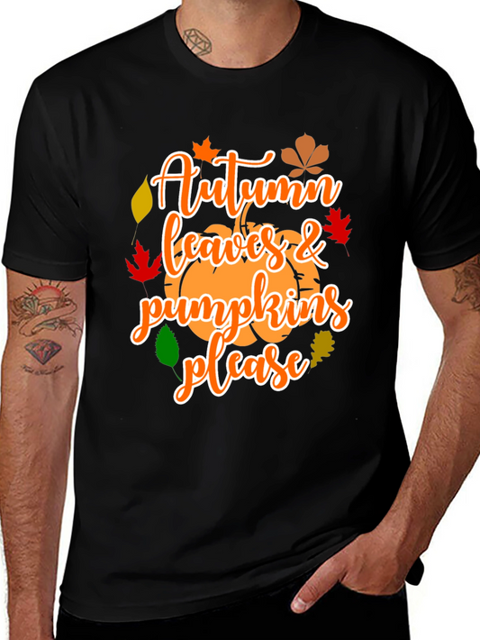 Autumn Leaves & Pumpkins Please Graphic T-Shirt