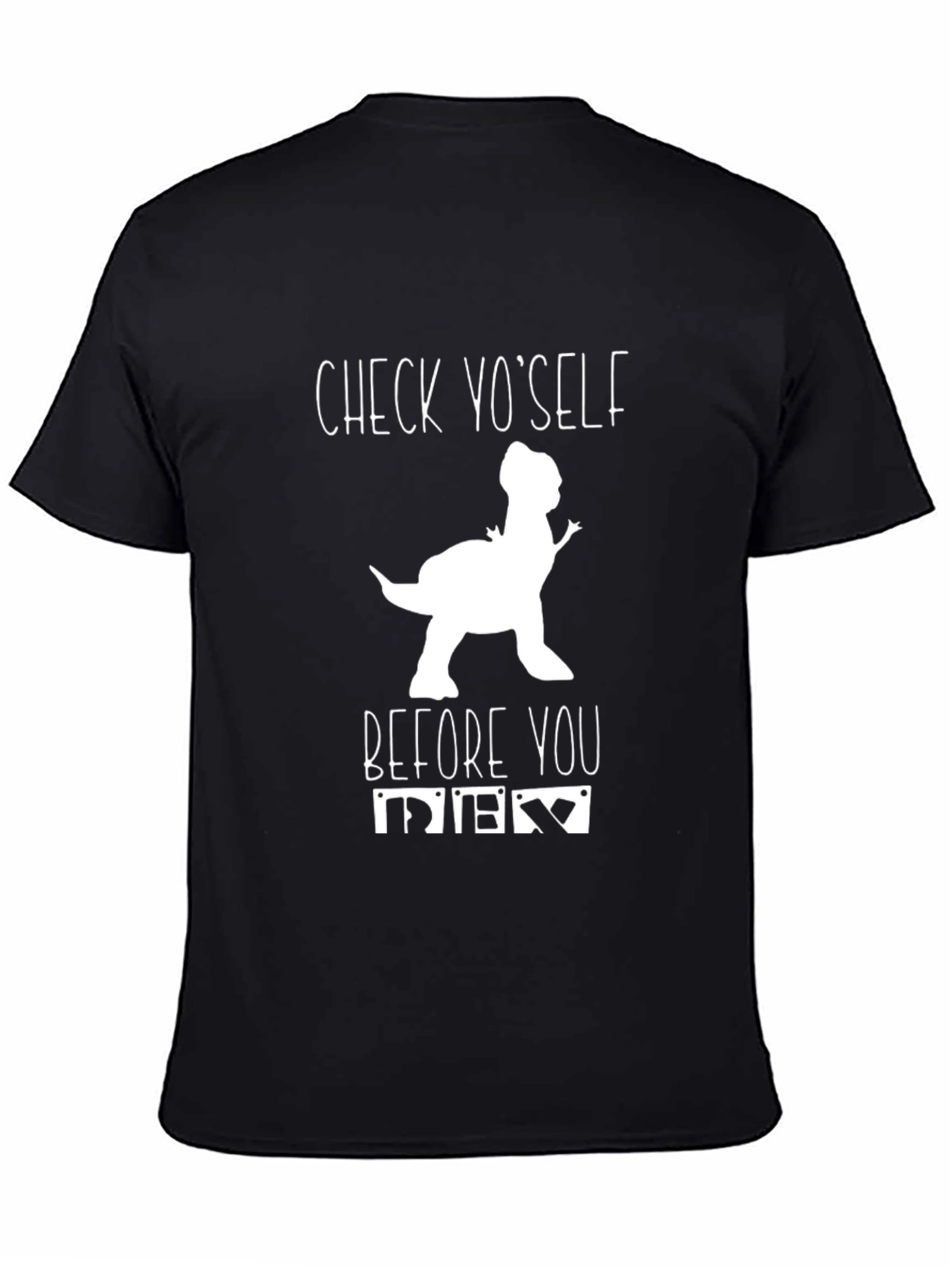 Check Yo Self Dinosaur Graphic Black T-Shirt