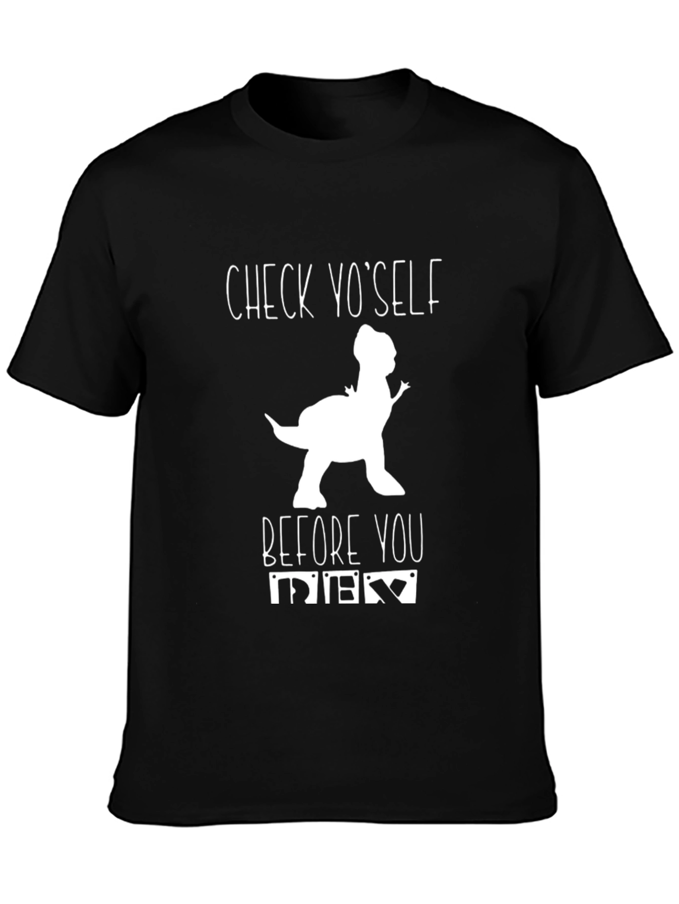 Check Yo Self Dinosaur Graphic Black T-Shirt