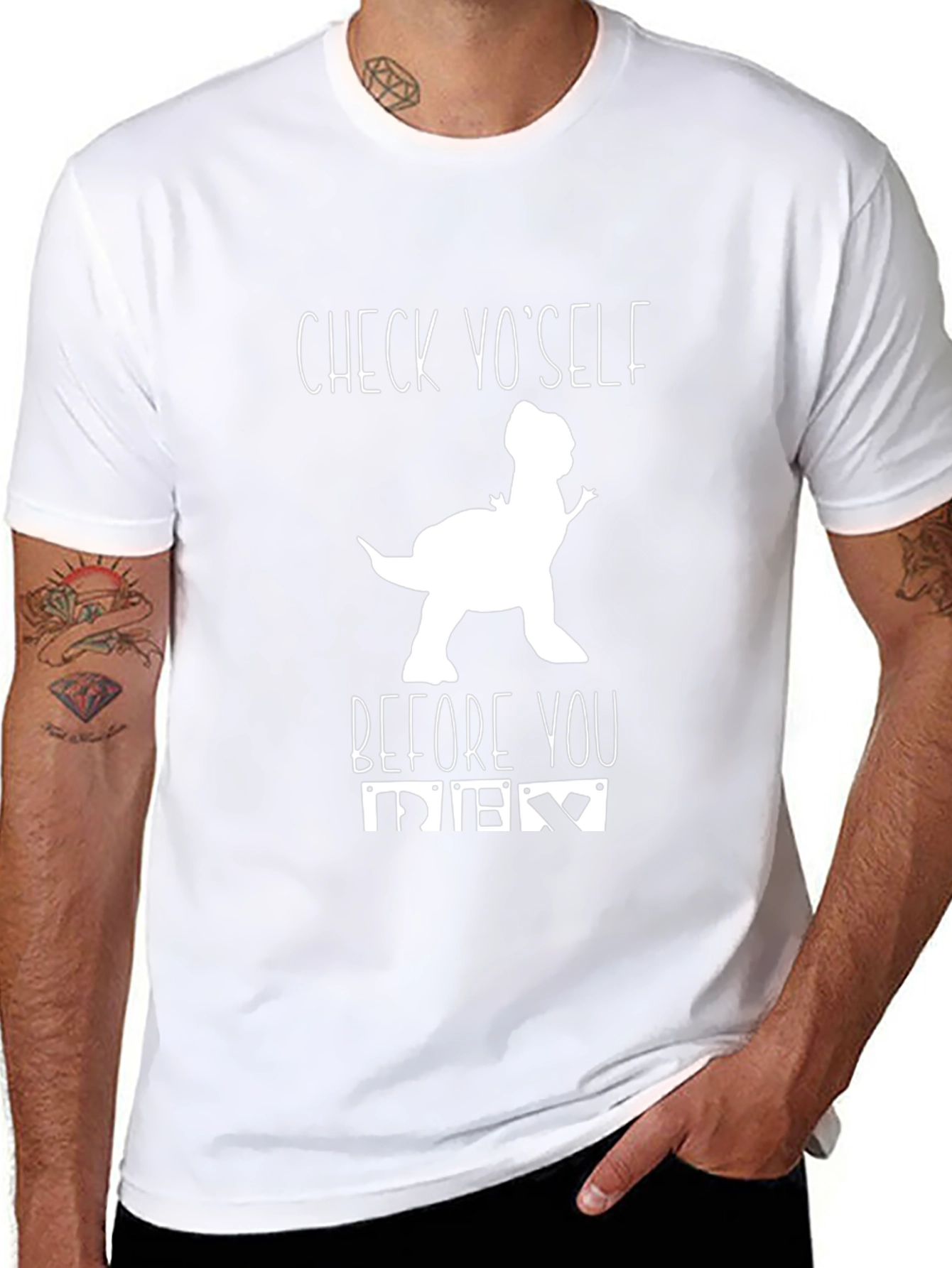 Check Yo Self Dinosaur Graphic Black T-Shirt