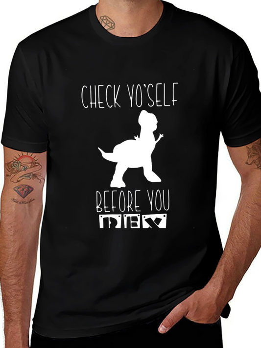 Check Yo Self Dinosaur Graphic Black T-Shirt