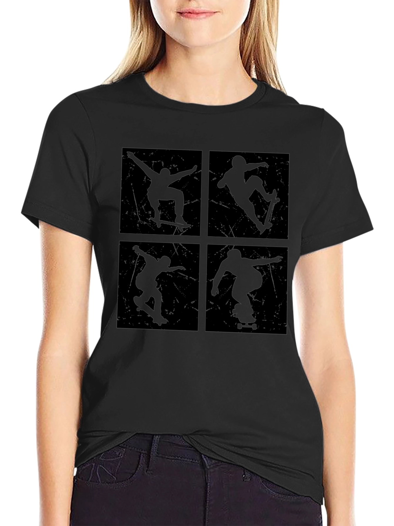 Skateboarding Silhouette Graphic Tee - Black