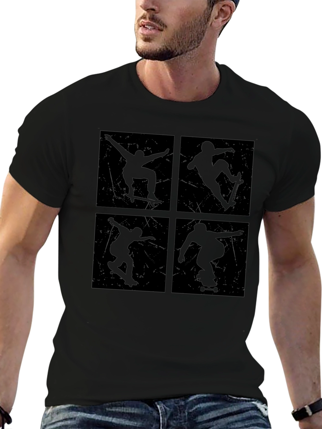 Skateboarding Silhouette Graphic Tee - Black