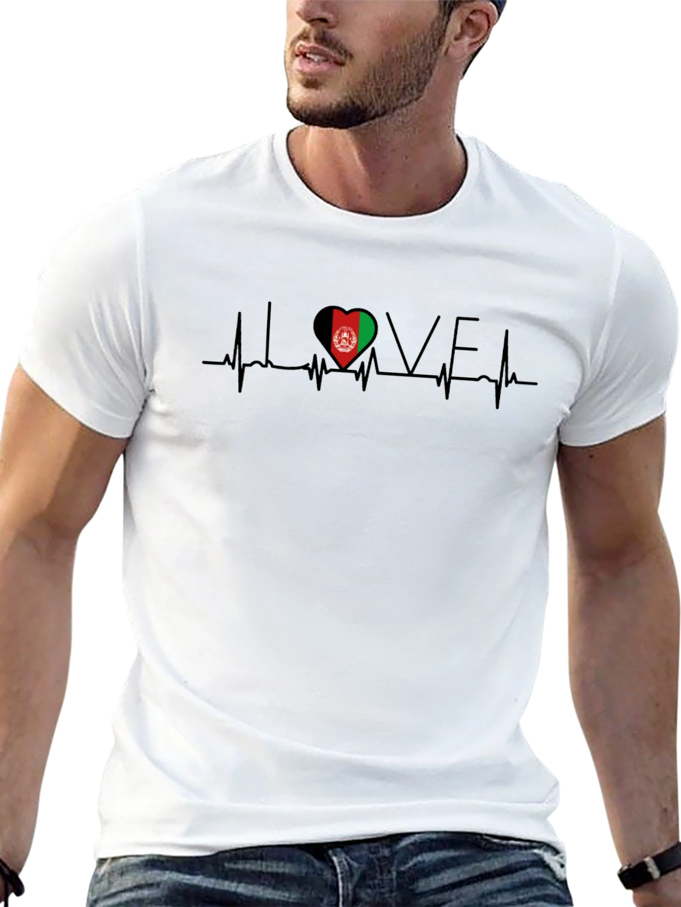 I Love Afghanistan Heartbeat T-Shirt - Black