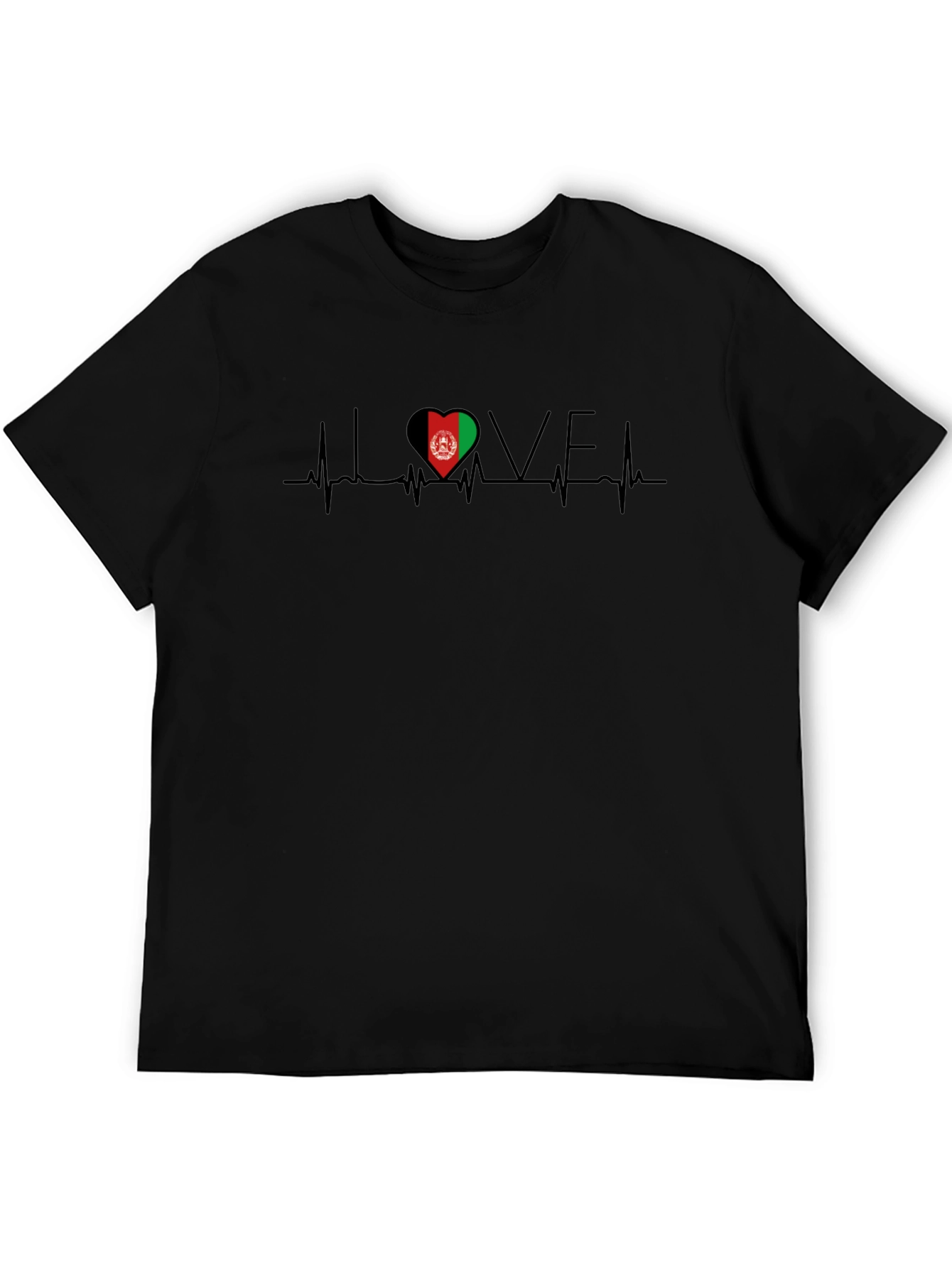 I Love Afghanistan Heartbeat T-Shirt - Black