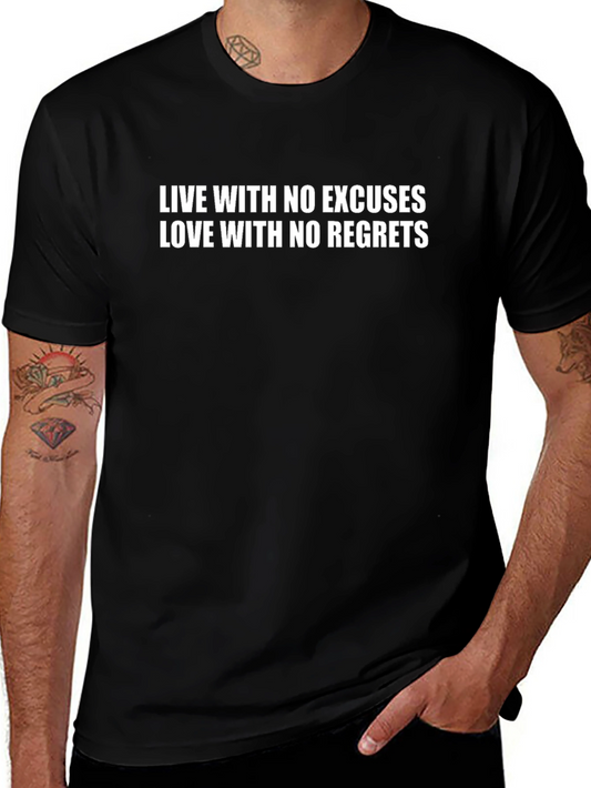 Inspirational Black T-Shirt - No Excuses No Regrets